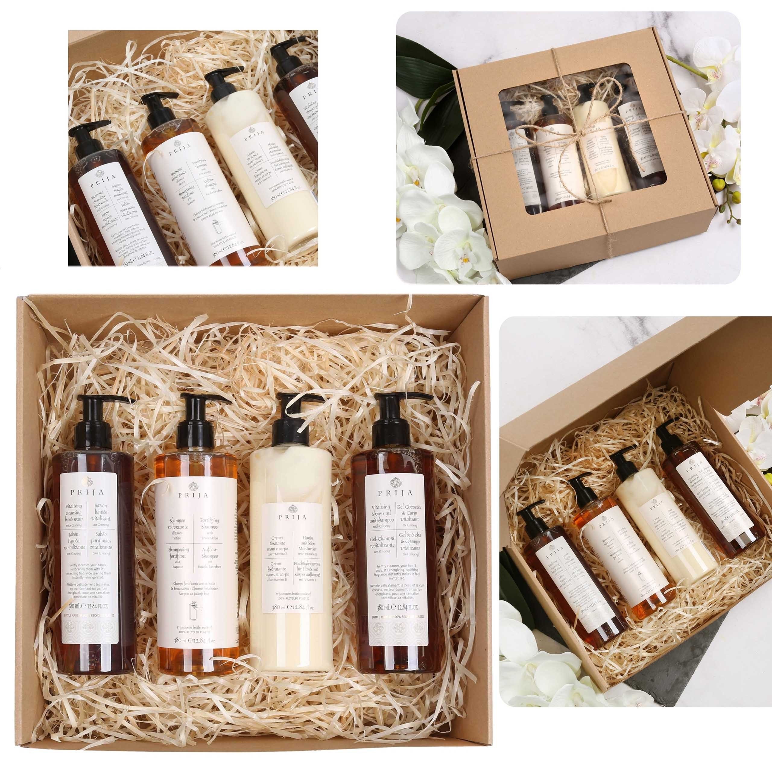 PRIJA Körperpflegemittel PRIJA-Set:Shampoo,Duschgel,Flüssigseife,Feuchtigkeitscreme 4x380ml