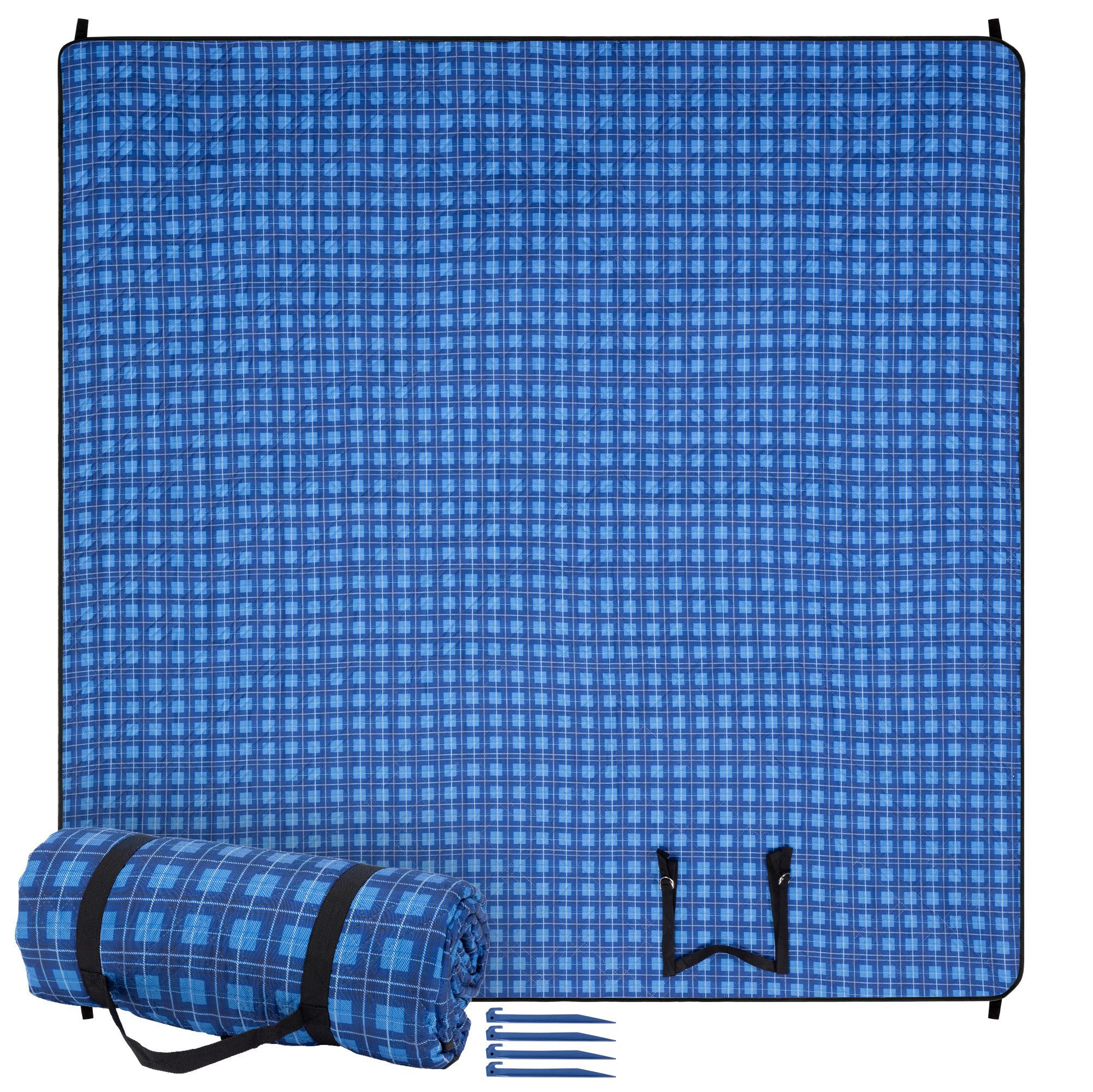 Outdoorteppich Picknickdecke 200x200 - Picknickdecke groß - Stranddecke XXL - Blau