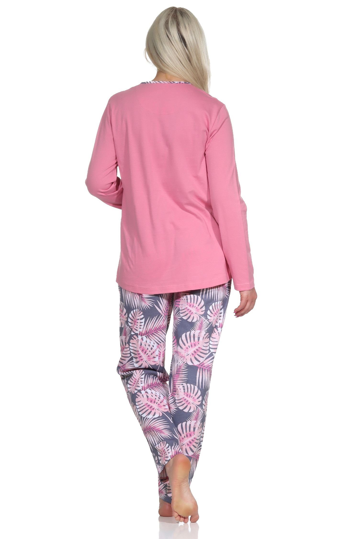 floralem pink Übergrößen Schlafanzug Normann Damen Hose auch mit in Pyjama - Print in
