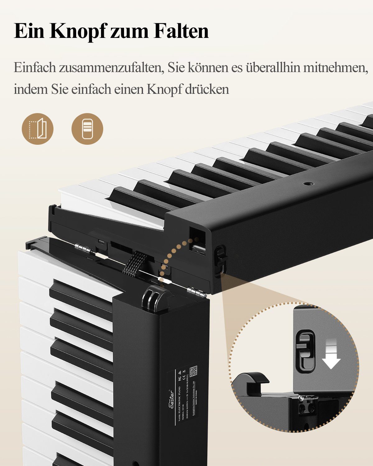 Donner Entertainer-Keyboard E-piano Faltbares Digitalpiano 88 Tasten Tragbares Klavier (SET), Für Anfänger mit 128 Rhythmen Akkorden und Noten mit Klaviertasche – Bild 5 von 5