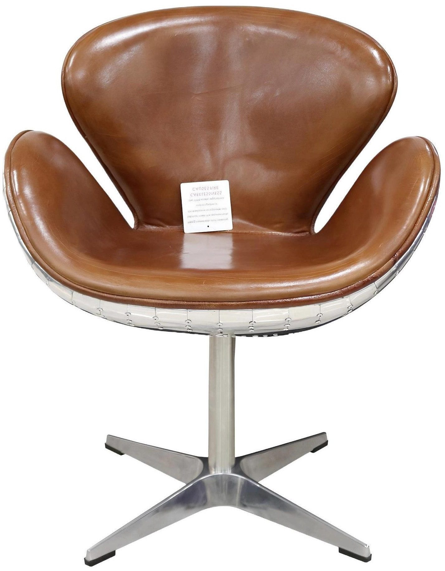 Xlmoebel Bürostuhl Ei-Stuhl aus Leder in Braun mit Metallgestell, Ohrensessel Egg Chair, Hergestellt in Europa