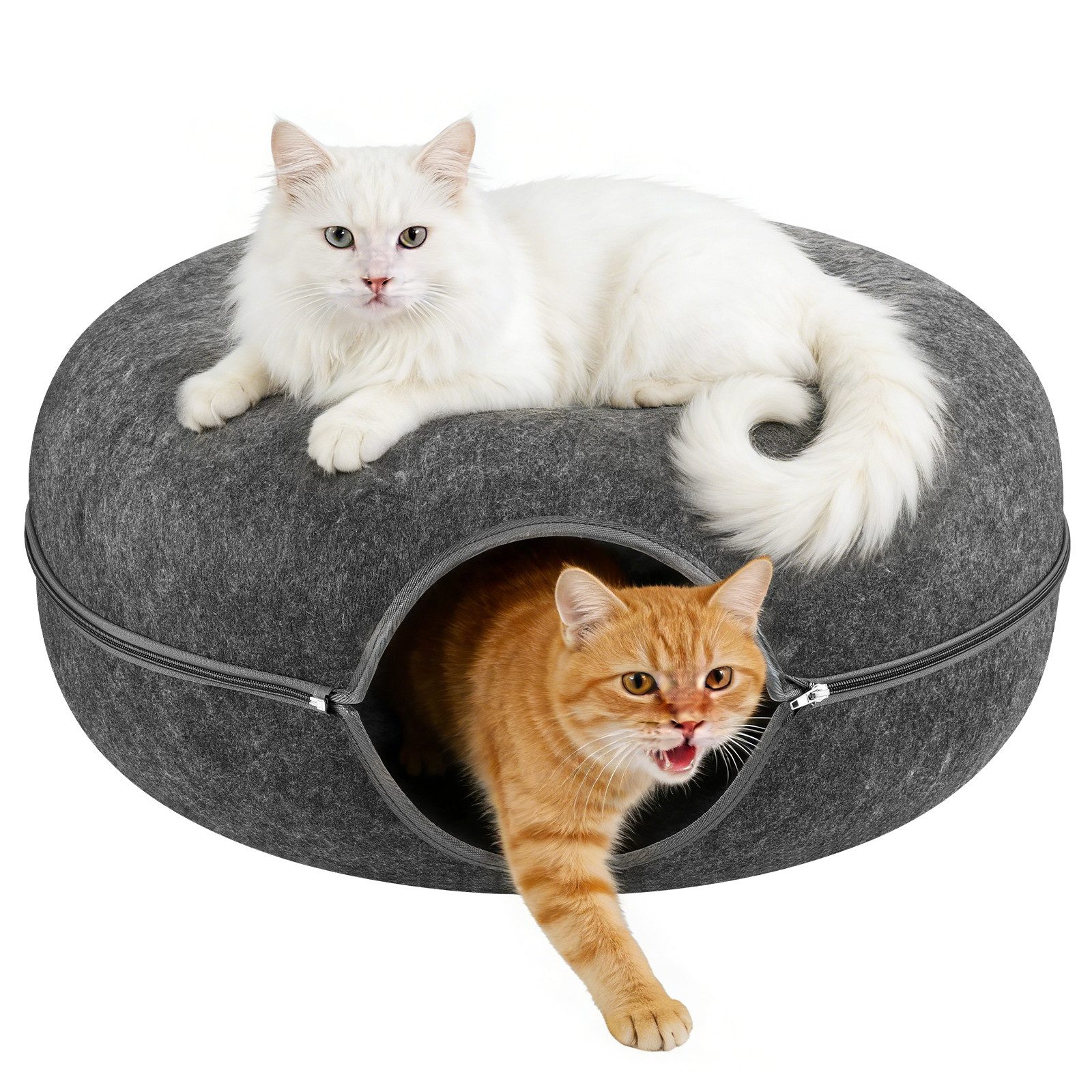 BlingBin Tiertunnel Katzentunnel Katzenhöhle aus Filz Stilvolles Katzenbett 60x60x28cm, Filz, Kratzfest & robust – Moderner Katzendonut & Katzentunnel