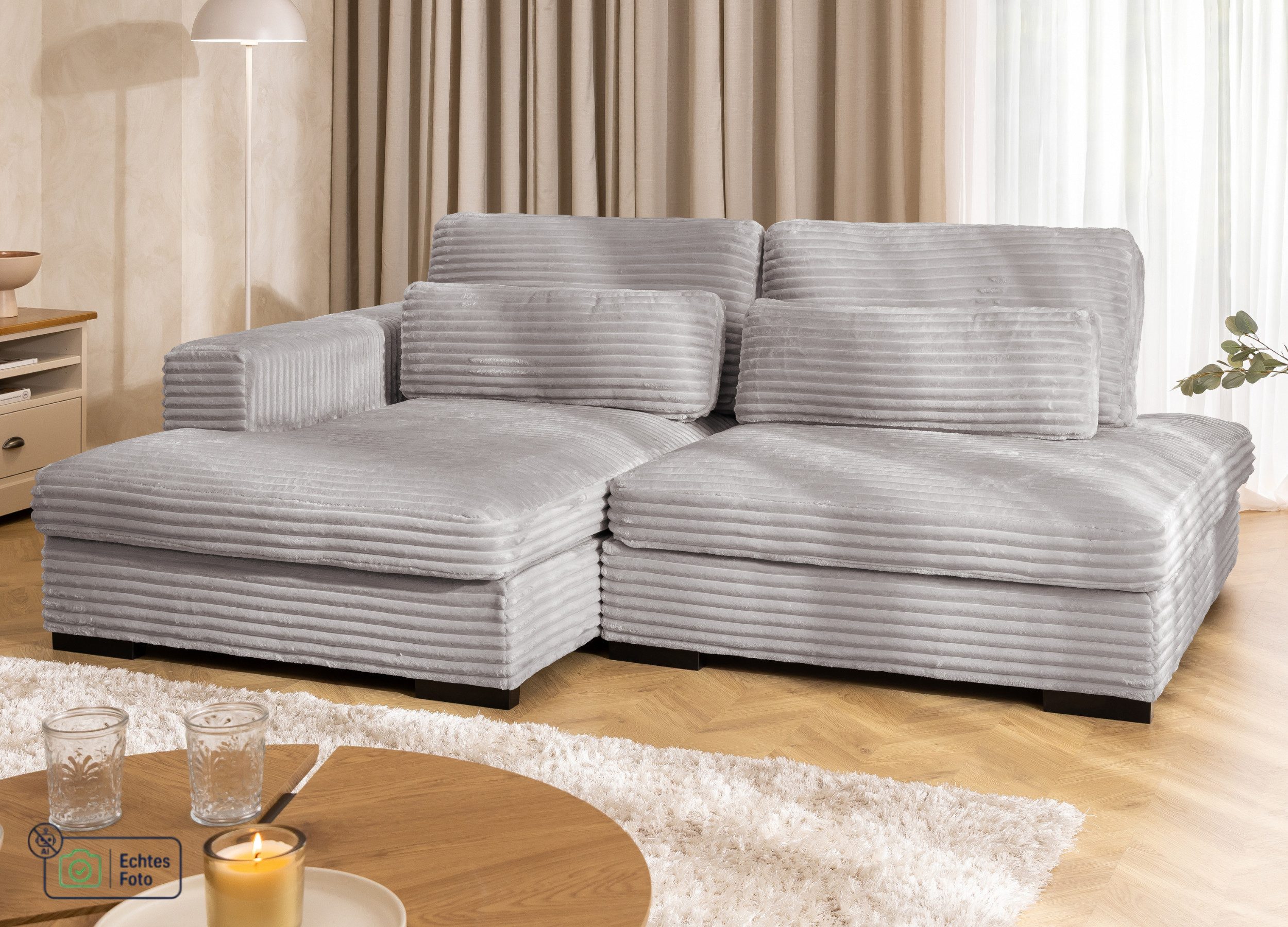 S-Style Möbel Ecksofa Wolke mit tiefer Sitzfläche, Schlaffunktion und Bettkasten, aus hochwertigem Cordstoff, mit Wellenfederung