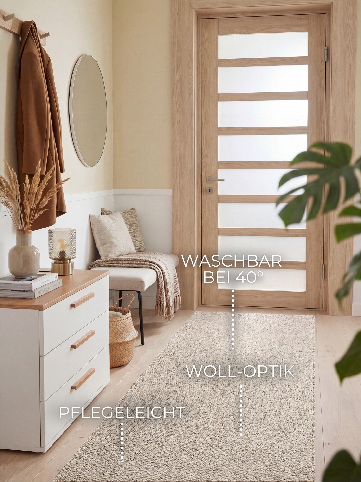 ELLE DECORATION Teppich Rocco, rechteckig, Höhe: 10 mm, Läufer, waschbar, Wohnzimmer, Esszimmer, Woll-Optik