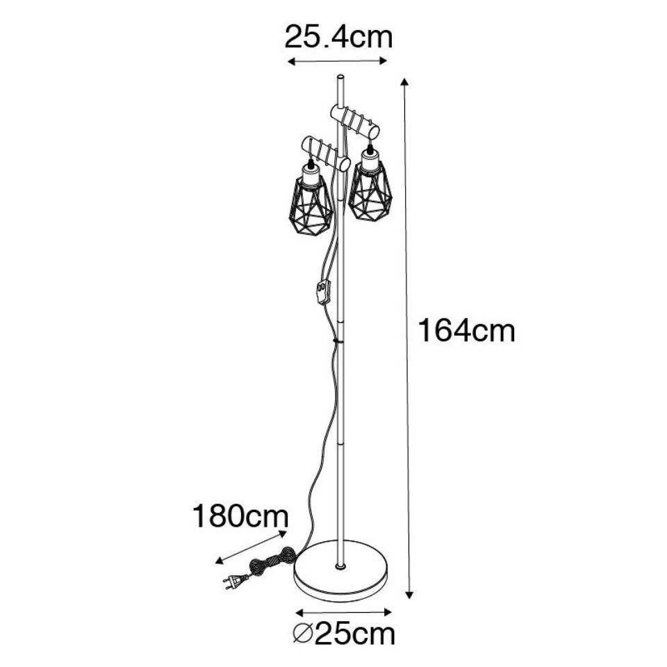 Qazqa Stehlampe Dami-frame, ohne Leuchtmittel, Warmweiß, QAZQA Stehlampe, e27, Schwarz, Stahl, Landhaus