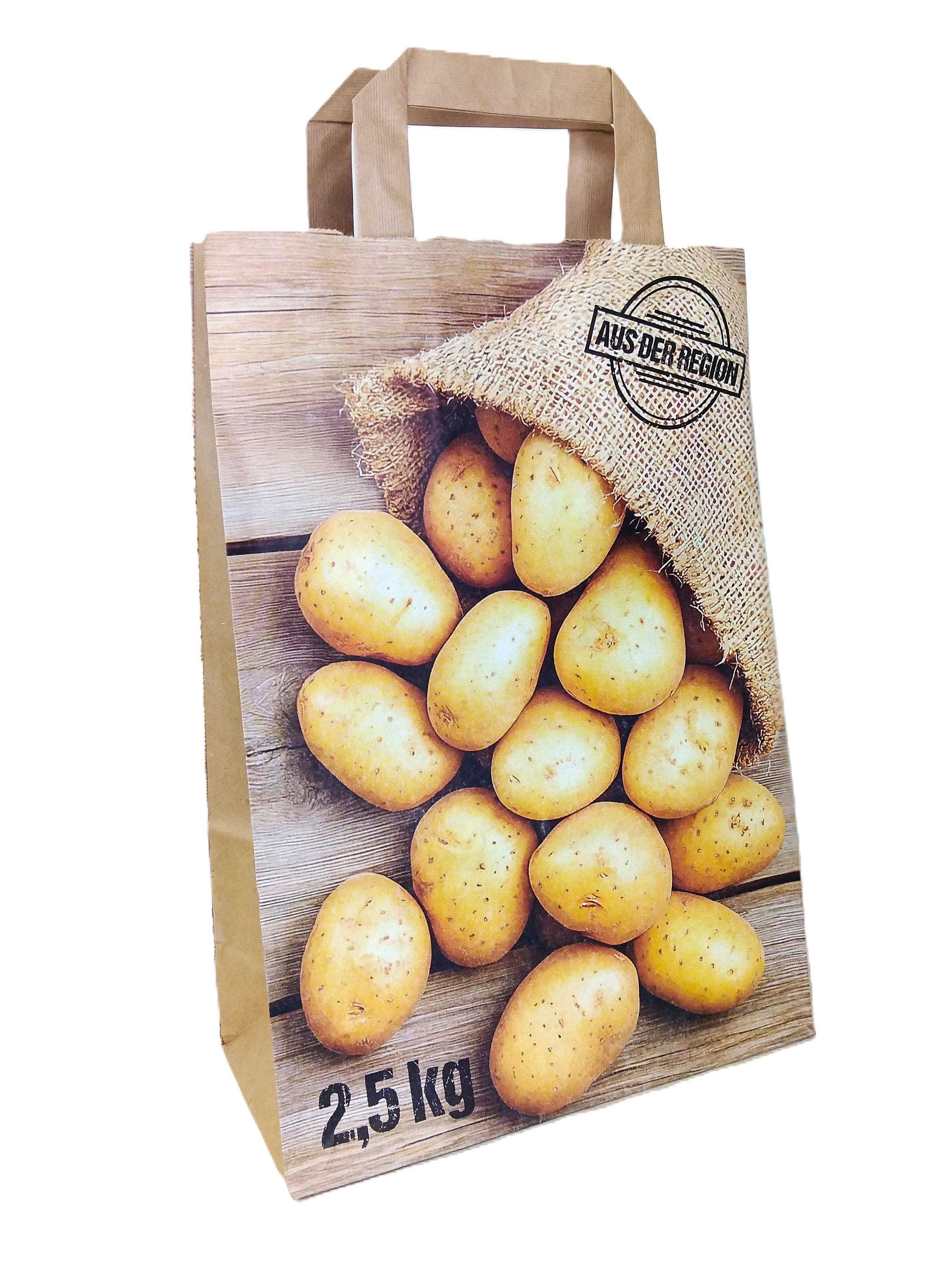 Poller GmbH Vogtland Tragetasche Papiertragetasche braun, "Kartoffeln" 22 + 10 x 31 cm für 2,5 kg (50-tlg)