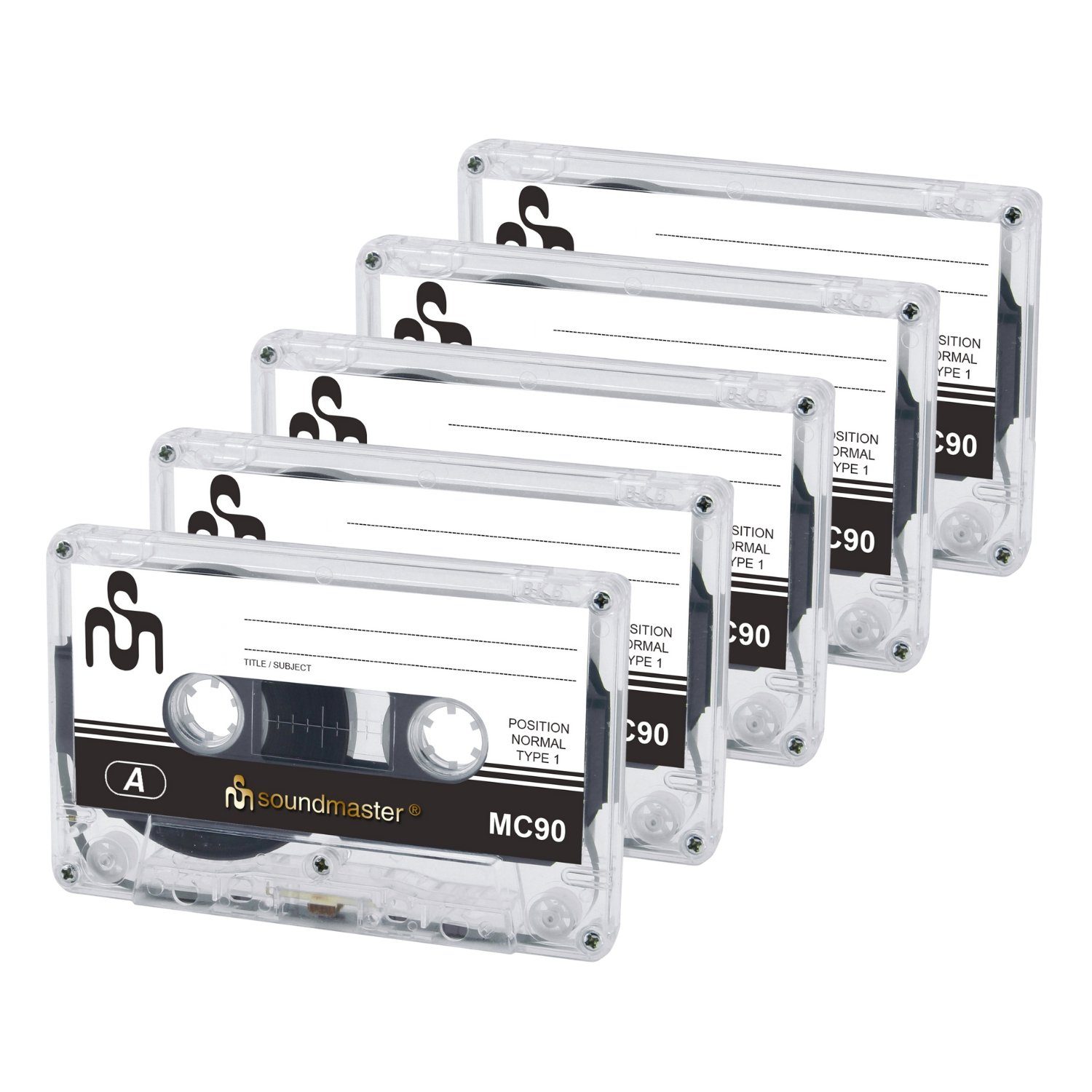 MC905P Leerkassetten Audiokassetten IEC1 (Normal) 90 Minuten 5er-Pack Kassetten Player