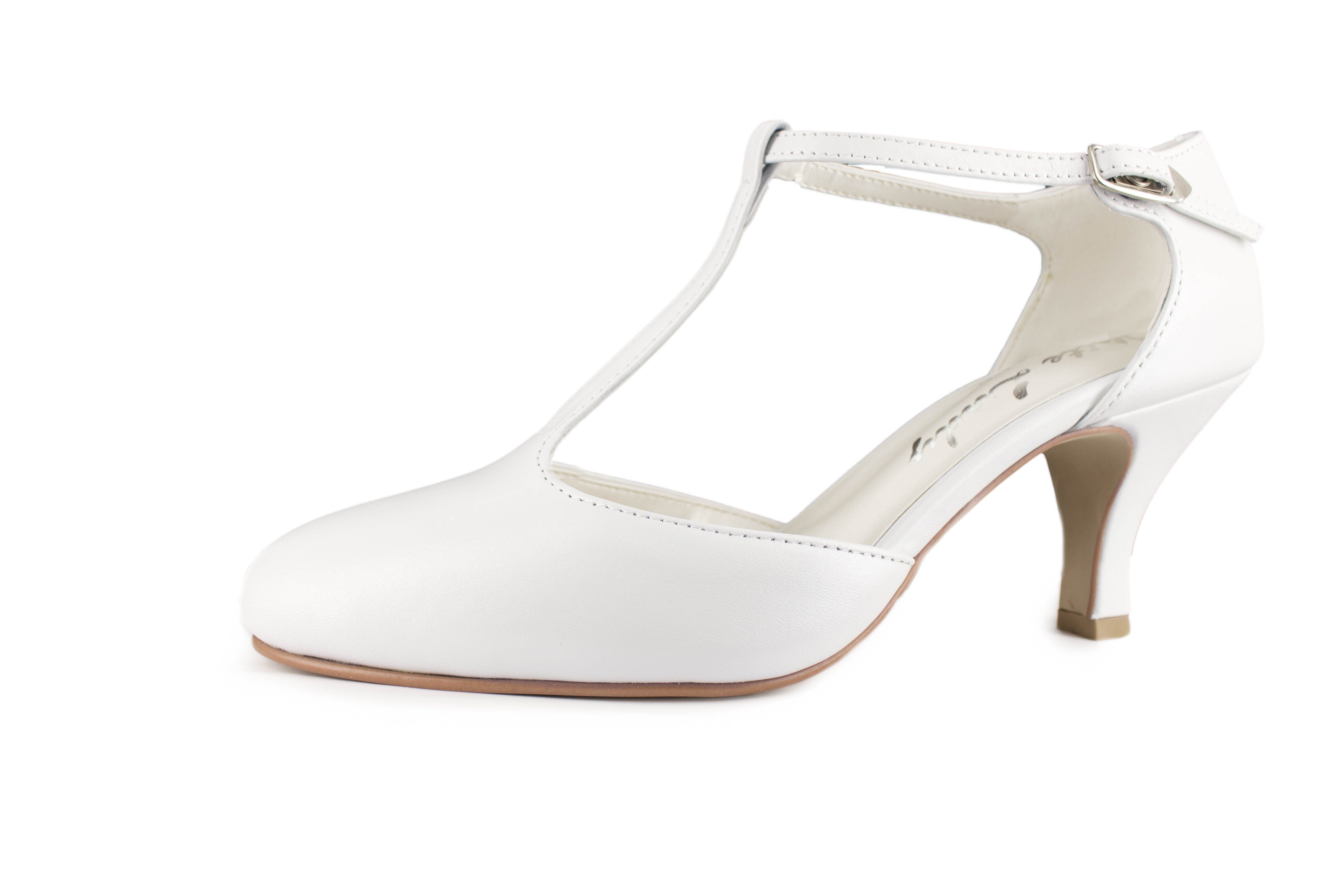 White Lady 851 offwhite Leder Brautschuhe mit T-Steg T-Strap Pumps