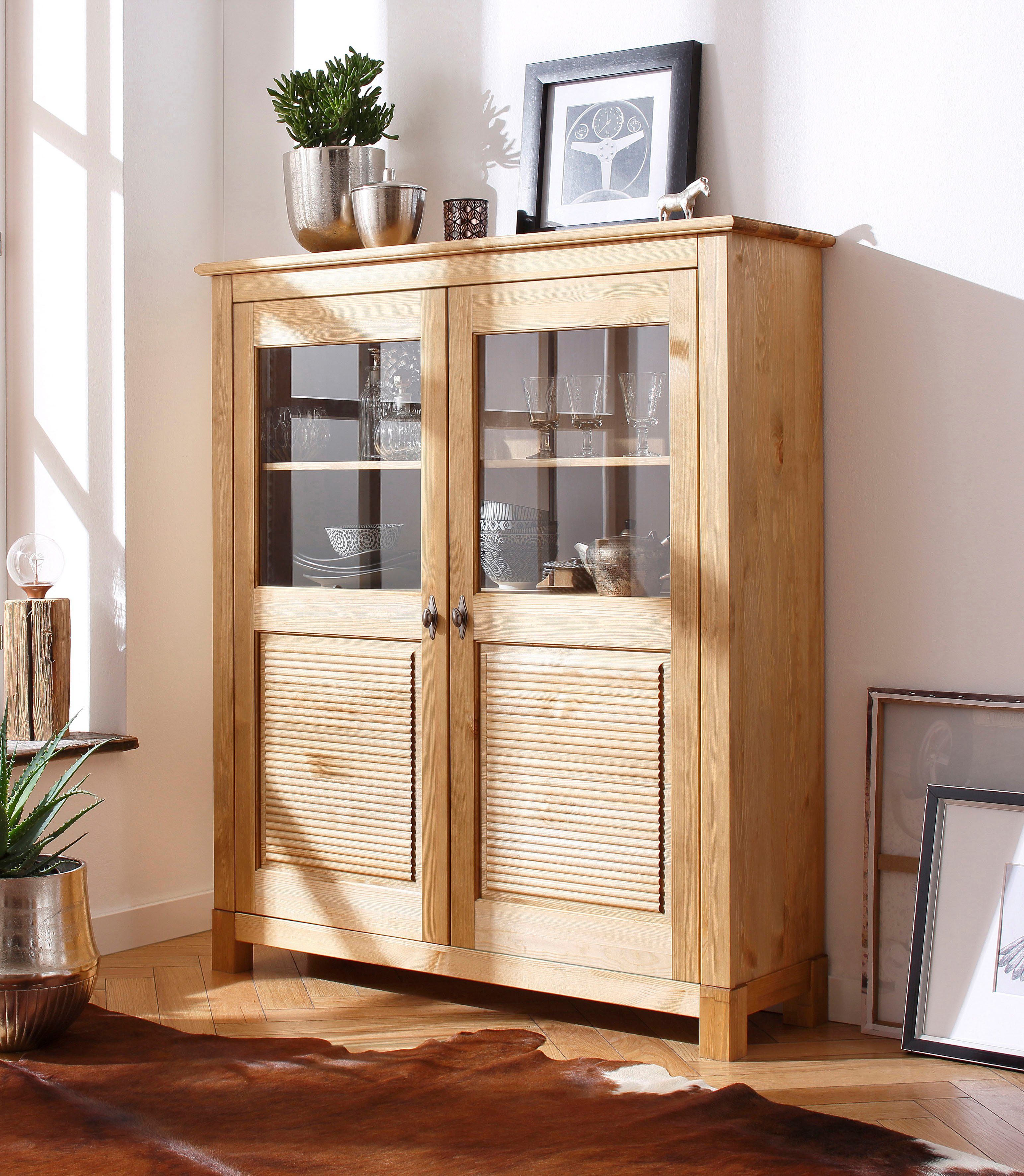 OTTO home Highboard Rauna, Vitrine, Breite 111,6 cm, aus massiver Kiefer