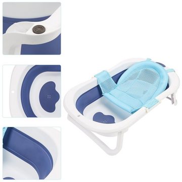 Randaco Babybadewanne Faltbare Baby Badewanne Babybadewanne mit Abfluss (Blau mit Kissen)