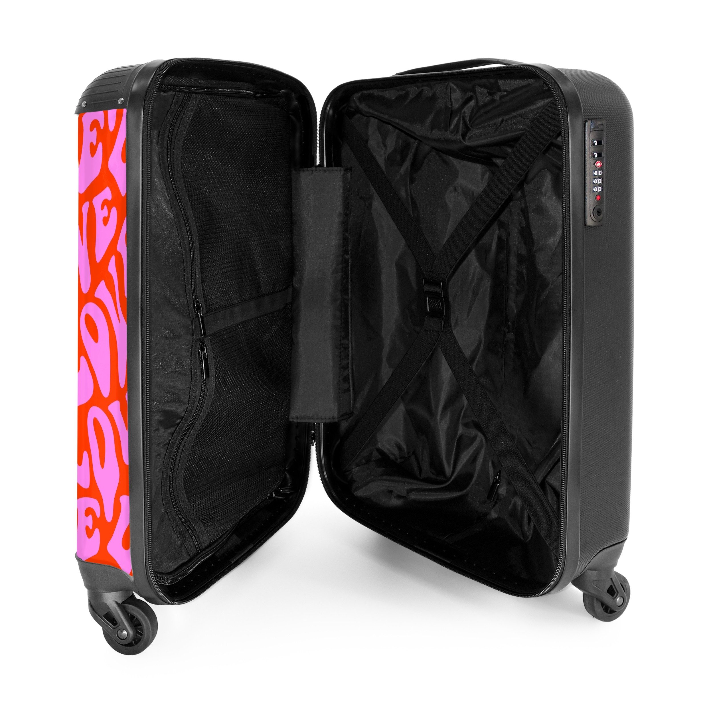 NoBoringSuitcases.com© Hartschalen-Trolley Sich wiederholendes 'LOVE'-Muster in Rosa auf Rot 55x35x20cm, Handgepäck Koffer & Trolleys, Luggage, Reisekoffer Frau – Bild 4 von 5