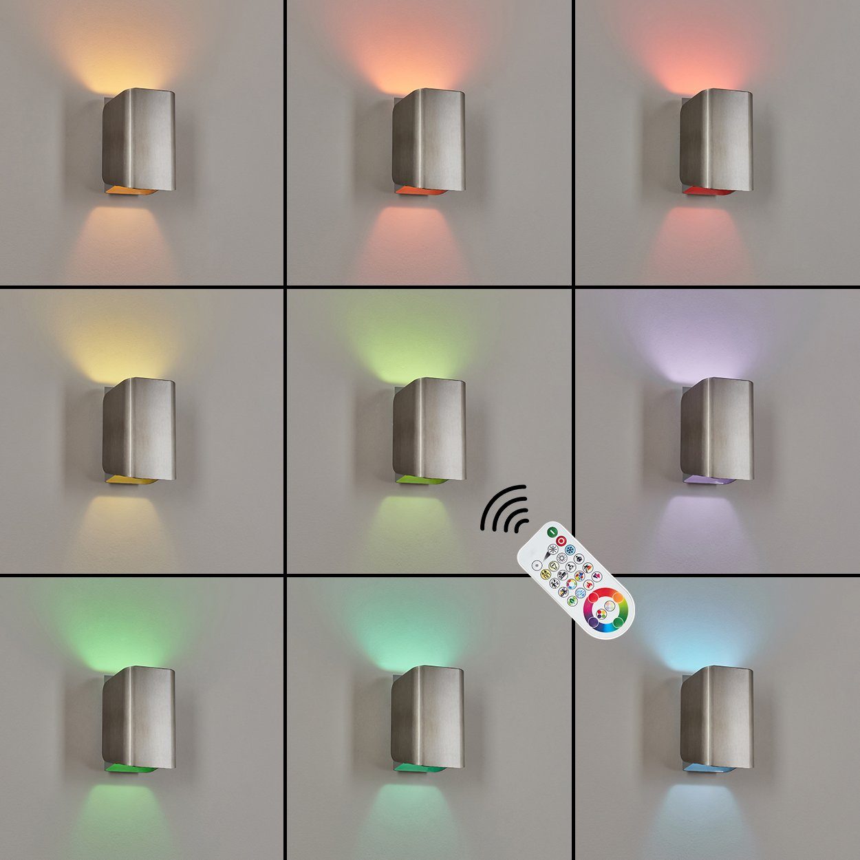 »Cavuccio« moderne hofstein Nickel-matt/Weiß, IP44 aus Lichteffekt, Lumen, in Außen-Wandleuchte Außenlampe u. 806 mit Farbwechsler, Kelvin, 2200 Metall LED, Fernbedienung