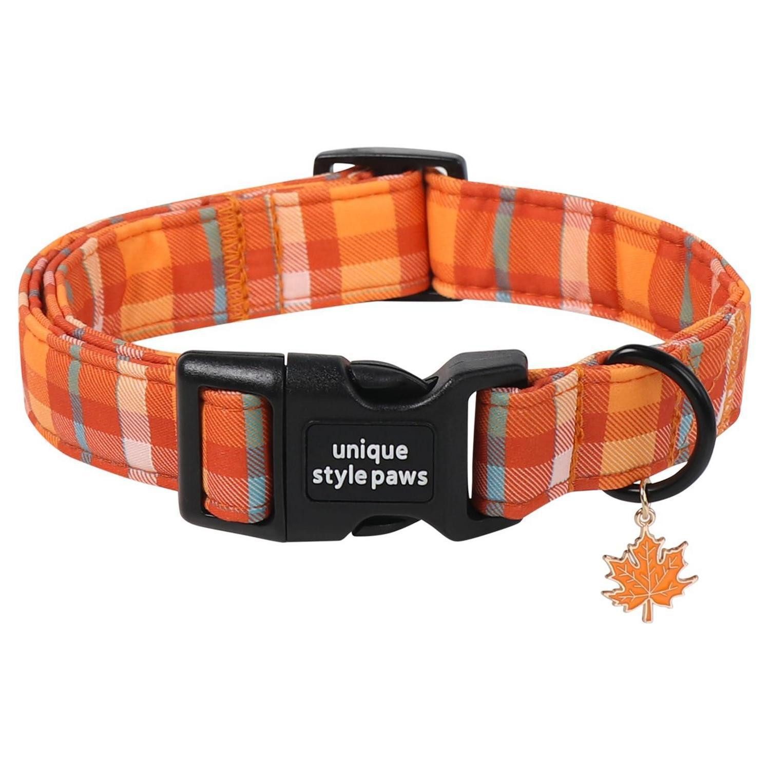 LuxusKollektion Hunde-Halsband Hundehalsband Karomuster Orange Baumwolle Verstellbar