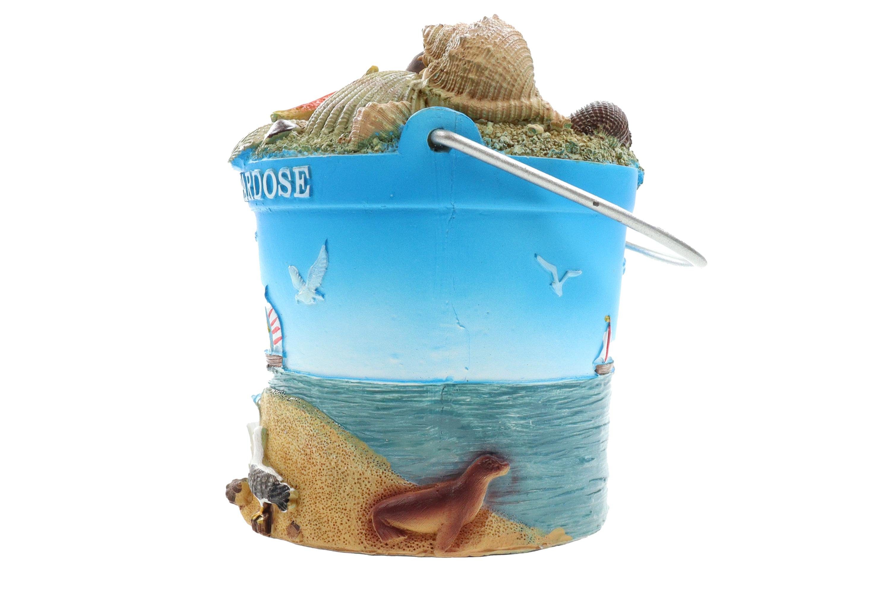 ELLUG Spardose Sparbüchse – Strandeimer „Urlaubs-Spardose“ aus Kunststein H.: 11cm