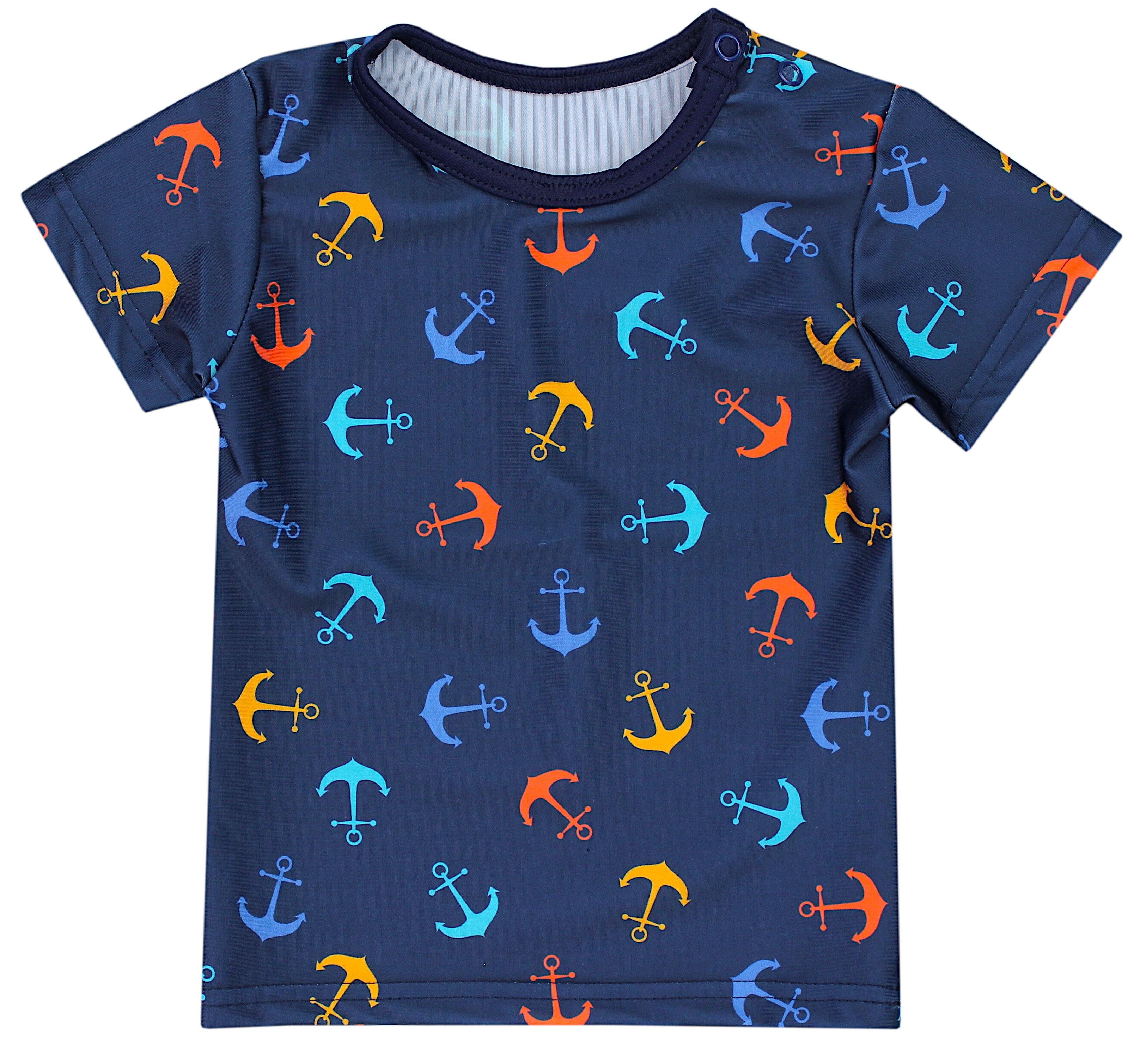 Aquarti Badeanzug Baby Jungen Zweiteiliger UV-Schutz Anker Blau Badehose / T-Shirt Kinder Orange Dunkelblau Badeanzug