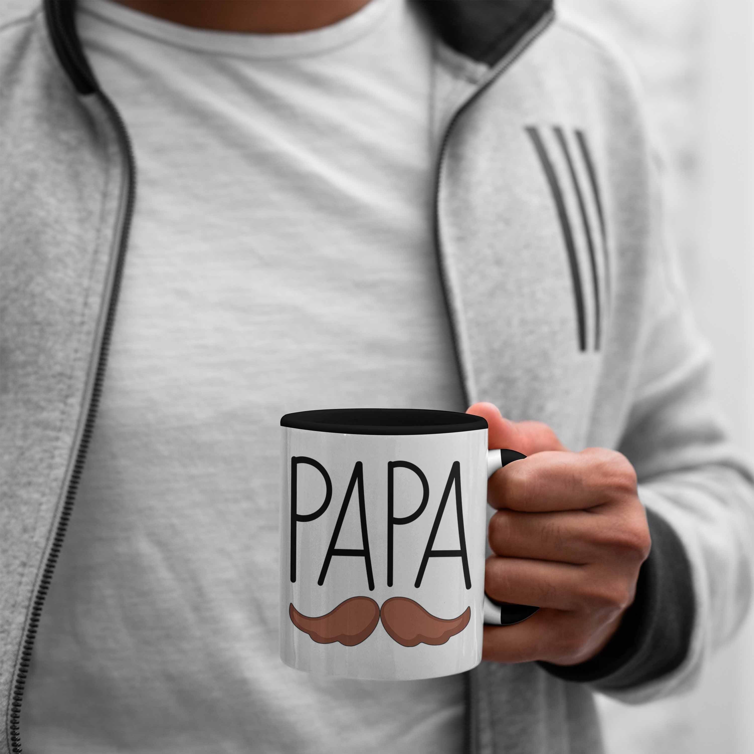 Trendation Tasse Papa Tasse Geschenkidee Vatertag Schnurrbart Schwarz Lustig Geschenk