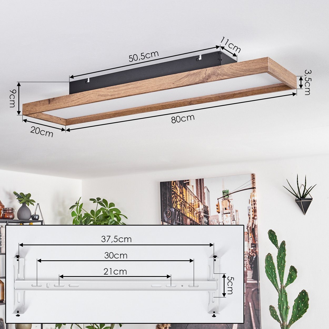 hofstein Deckenleuchte Deckenleuchte aus Metall/MDF/Kunststoff in Schwarz/Holzoptik/Weiß, LED fest integriert, 2700-6500 Kelvin, 220-2650 Lumen, dimmbar/Lichtfa – Bild 4 von 5
