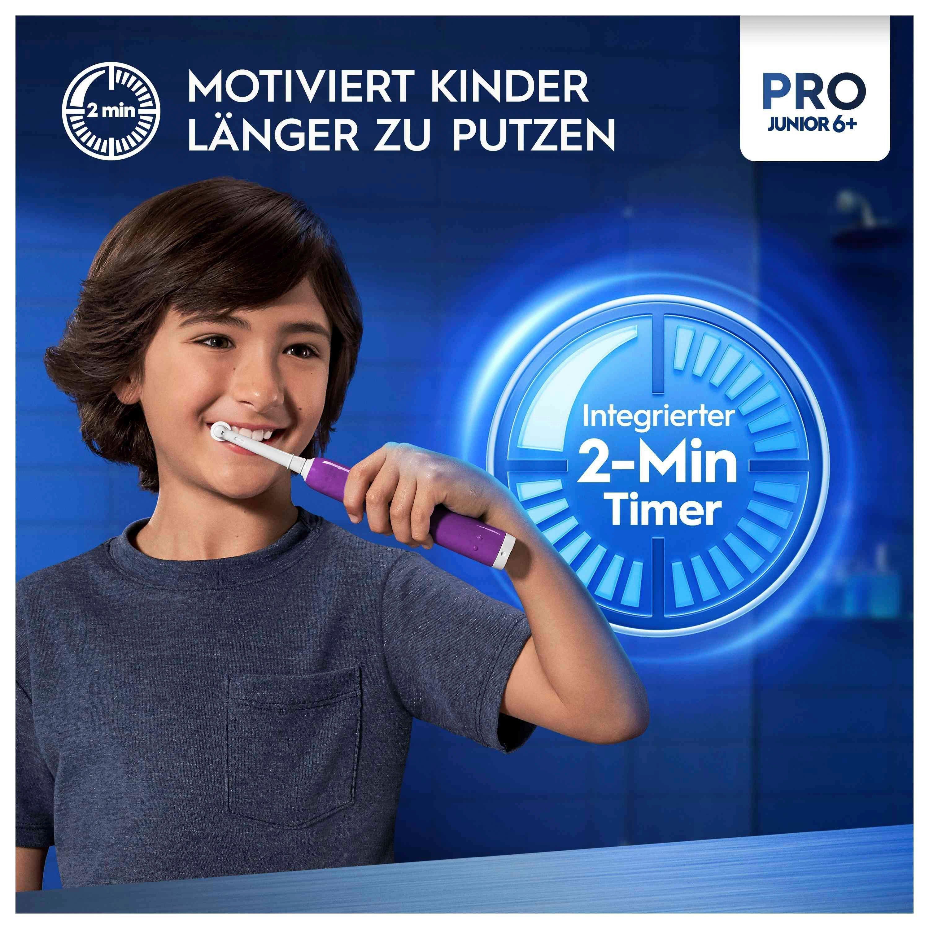 Oral-B Elektrische Zahnbürste Pro Junior, Aufsteckbürsten: 1 St., Drucksensor