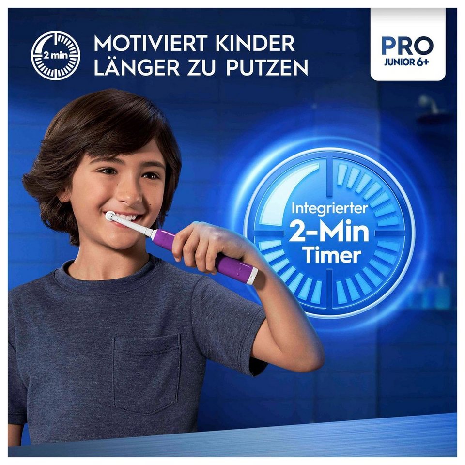 Oral-B Elektrische Zahnbürste Pro Junior, Aufsteckbürsten: 1 St.,  Drucksensor, Zahnärzte empfehlen: Bürstenkopf alle 3 Monate wechseln für  100% Putzkraft