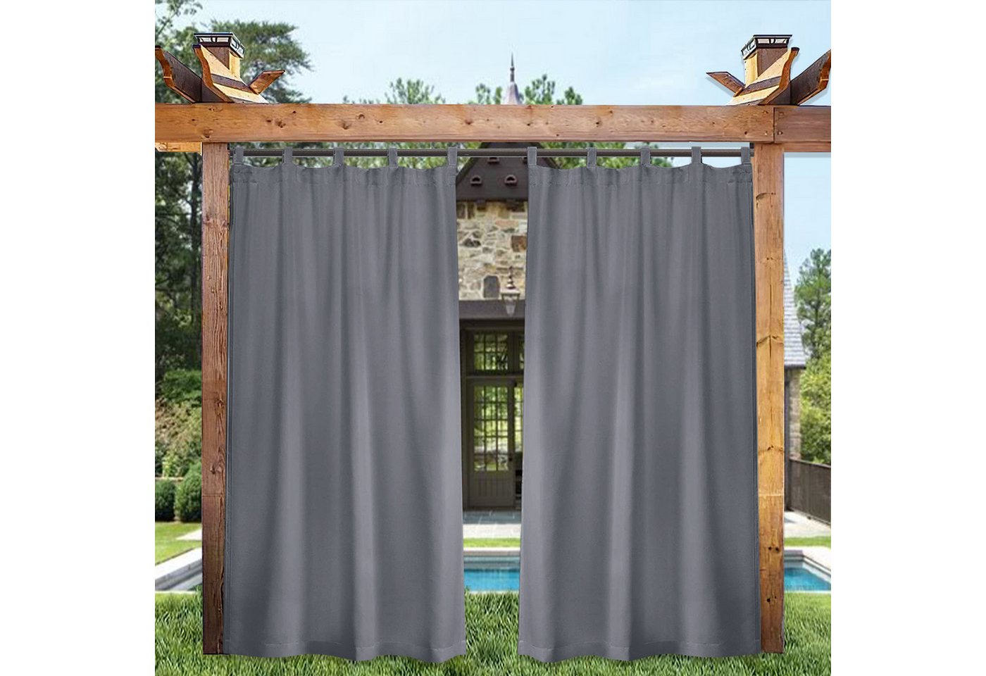 Lapamax Outdoorvorhang Wasserfest Sonnenschutz Winddicht Gardine mit Klettband, 1/2 Stück (4 St), Schlaufen, Polyester, UV-Schutz Outdoor gardinen, für Balkon Terrasse Pergola Pavillon