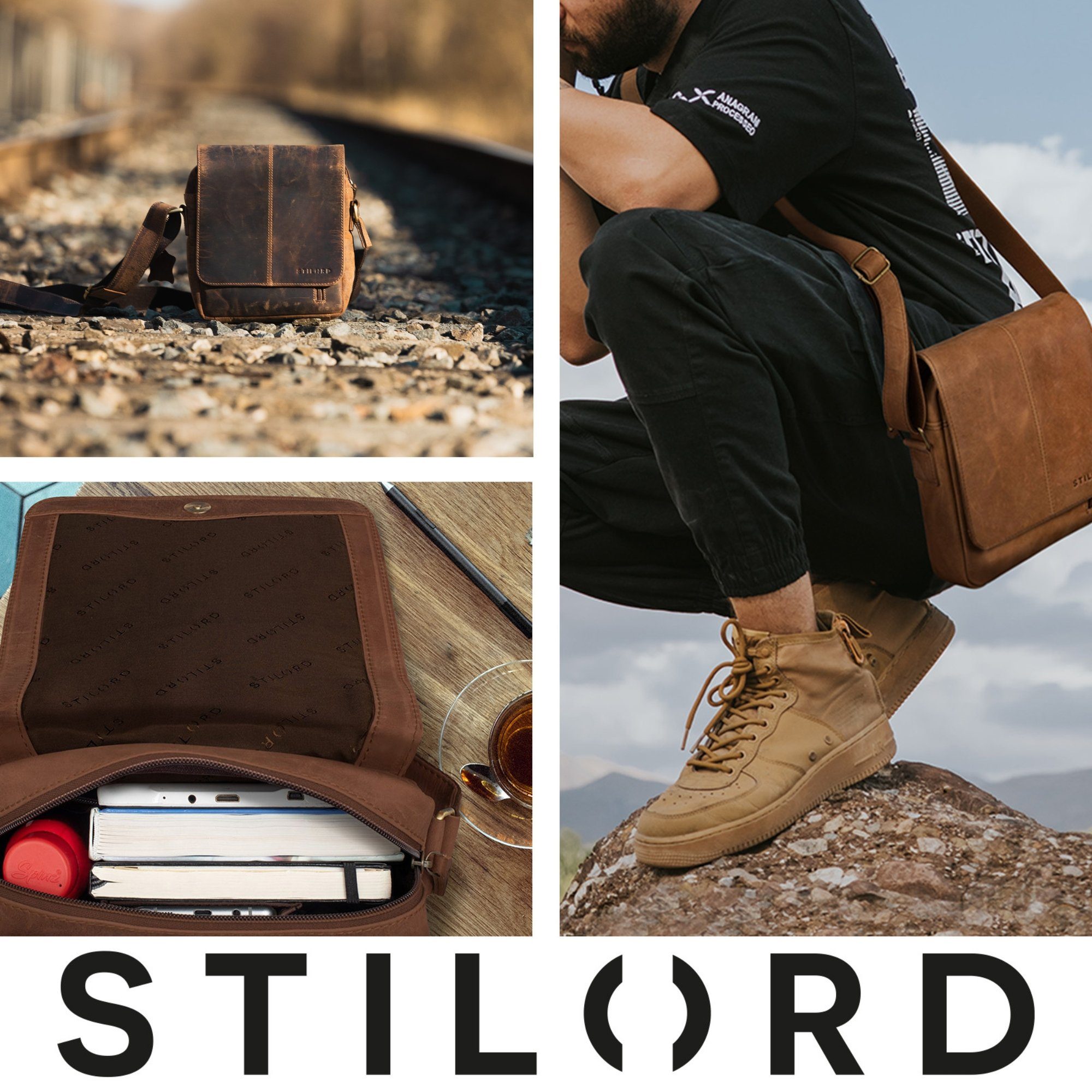 STILORD Schultertasche "Matt" Herrenhandtasche Leder Umhängetasche Männner Vintage