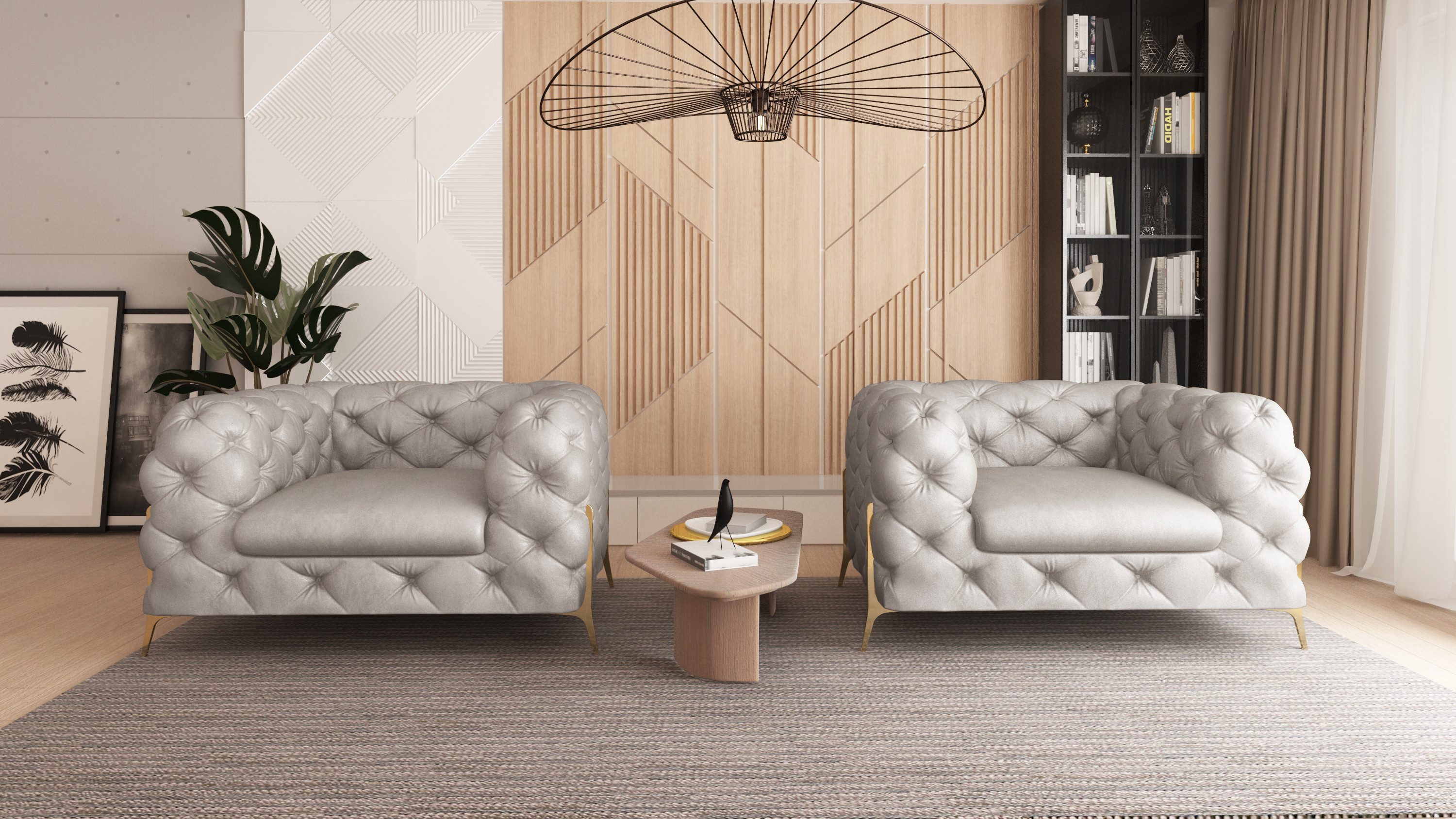 S-Style Möbel Chesterfield-Sessel Jersey mit Goldenen Metall Füßen (Chesterfield Sessel), mit Wellenfederung