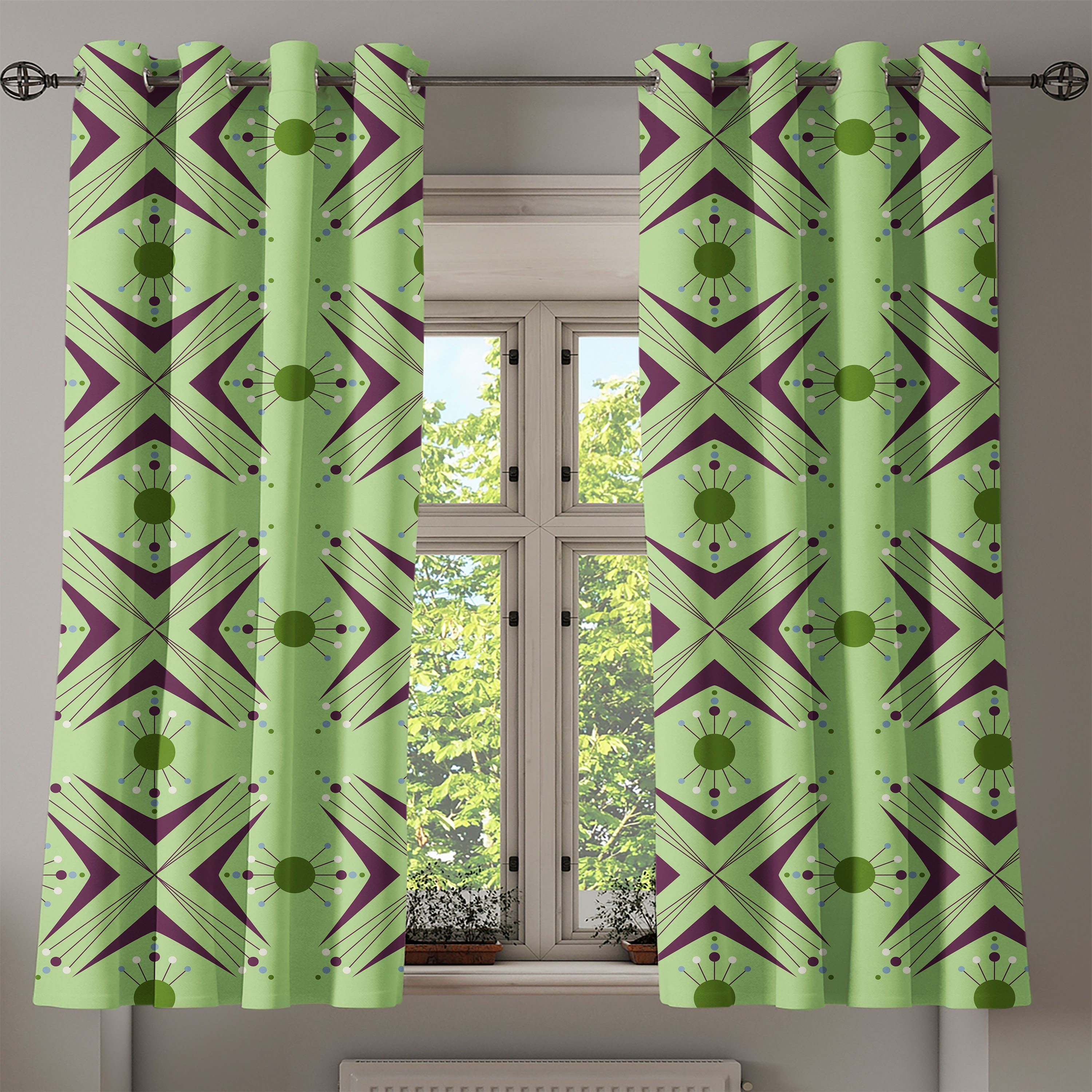 Gardine Dekorative 2-Panel-Fenstervorhänge für Jahrhunderts Wohnzimmer, Abakuhaus, Schlafzimmer Boomerang des Atomic Mitte