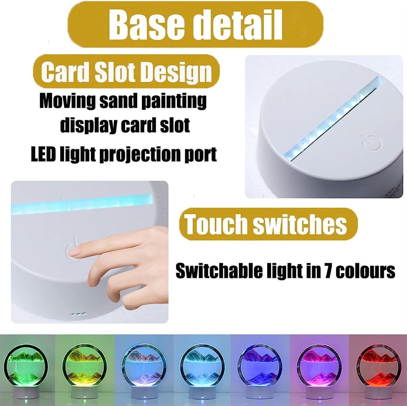 POPOLIC LED Nachtlicht Dynamisch 3D Sandbilder zum Drehen mit LED Nachtlicht, LED fest integriert, Entspannende Dekoration für Desktop-Kunst (Blau, 7) – Bild 5 von 5