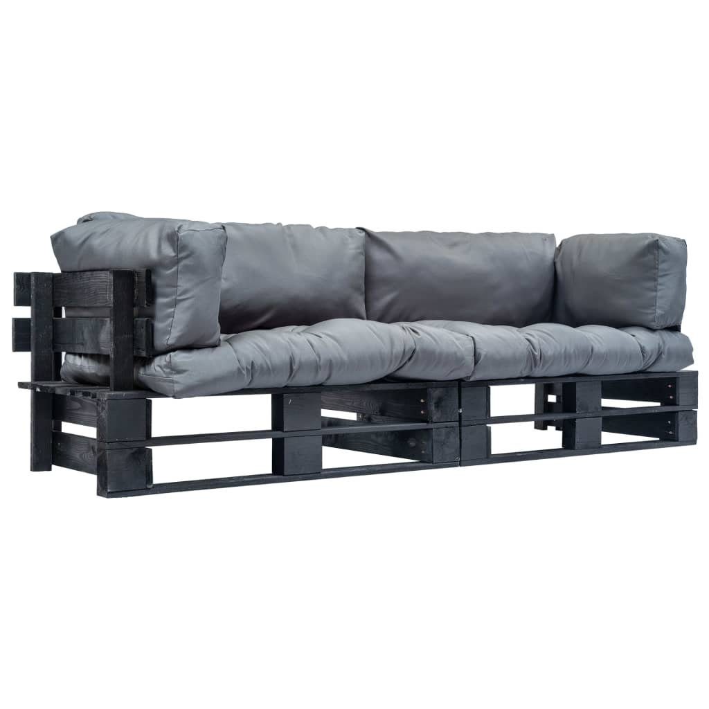 vidaXL Loungesofa 2-tlg. Outdoor-Sofa-Set Paletten mit Kissen in Grau Kiefernholz, 2 Teile Schwarz und Grau