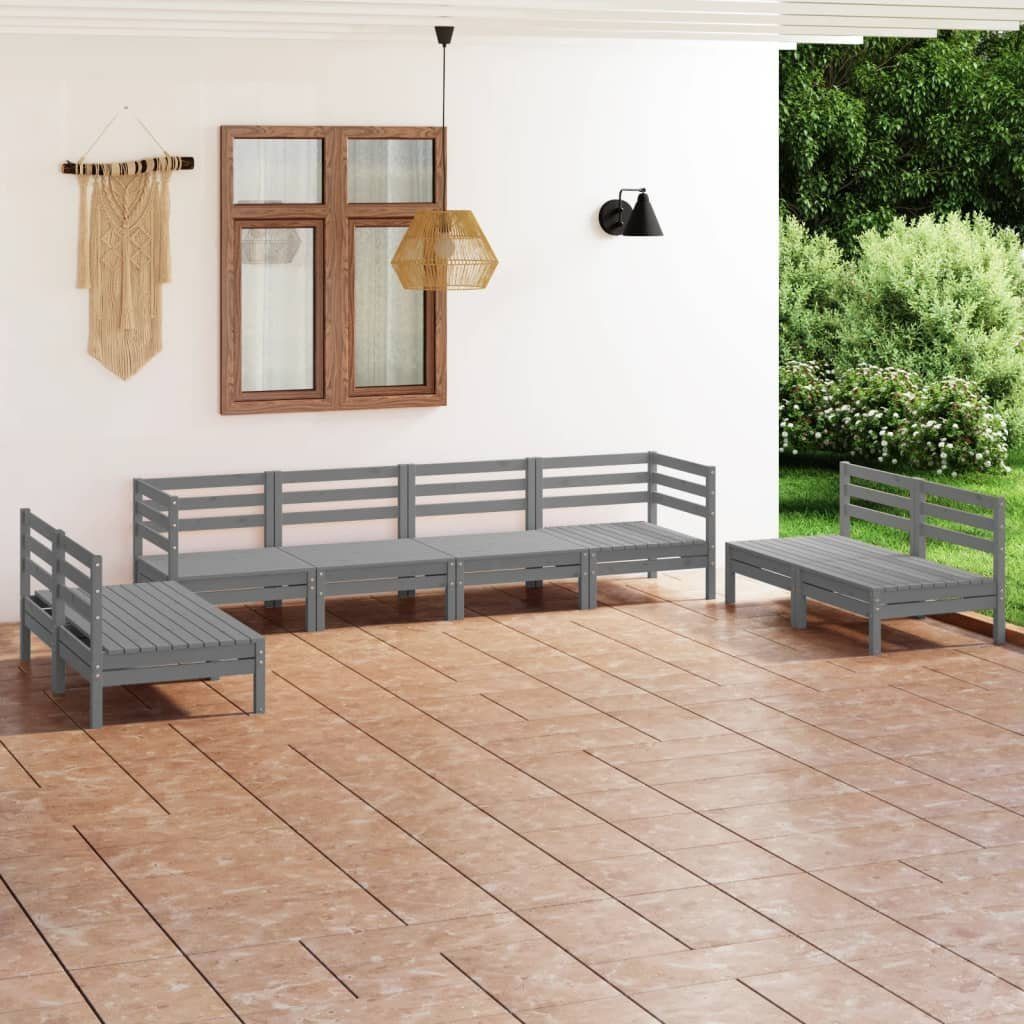 vidaXL Gartenlounge-Set 8-tlg. Grau Garten-Lounge-Set Kiefer, (1-tlg) Massivholz