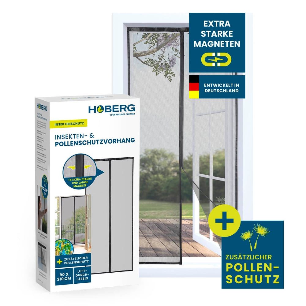 Hoberg Insektenschutz-Vorhang Insekten- & Pollenschutzvorhang mit XXL-Magnetbändern, (1-St), schnell montieren Schutz vor Mücken, Fliegen, Spinnen etc.