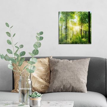 DEQORI Glasbild 'Sonne durchbricht Wald', 'Sonne durchbricht Wald', Glas Wandbild Bild schwebend modern
