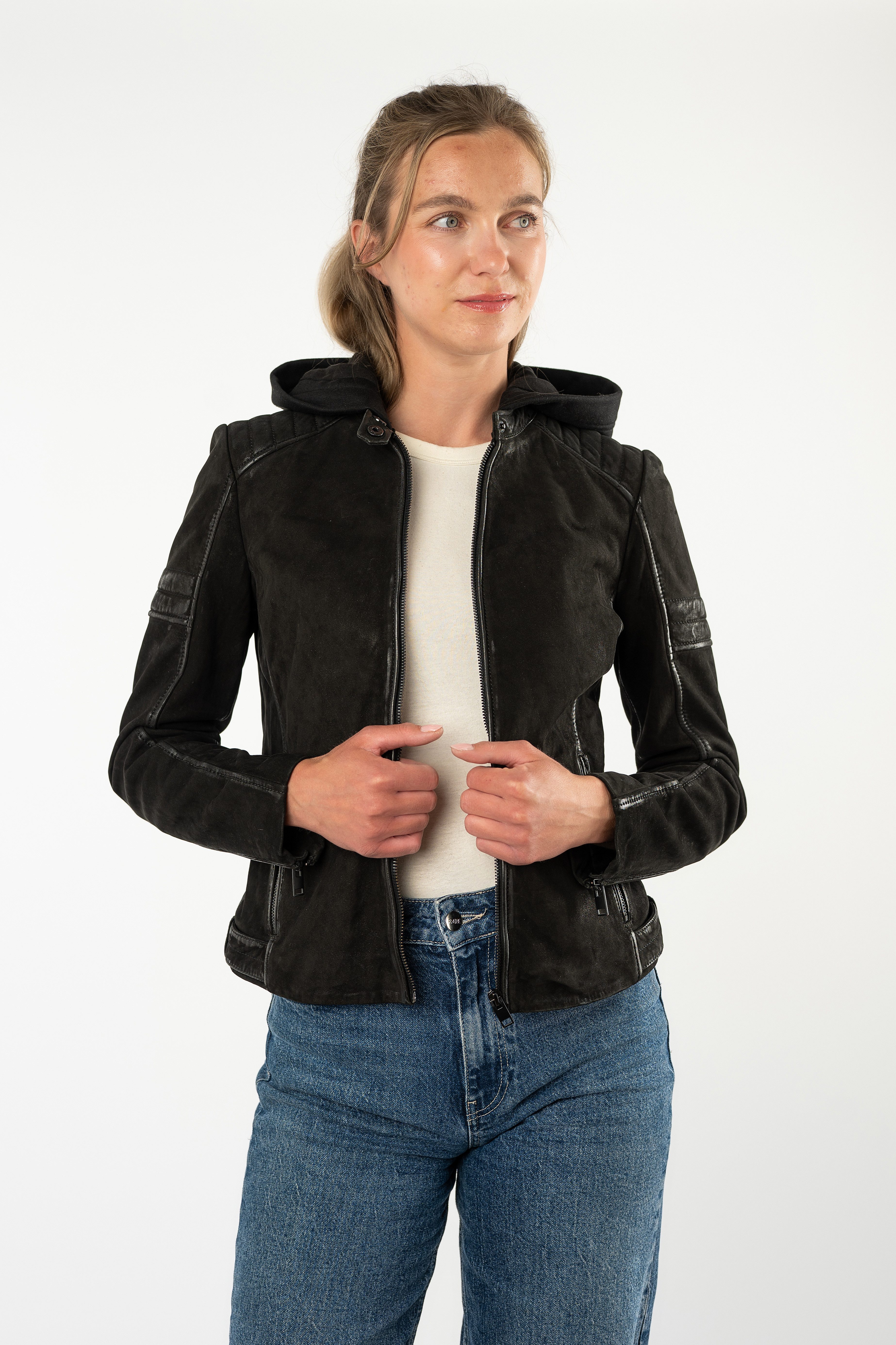 Mauritius Lederjacke MWShary SF mit abnehmbarer Kapuze, Slim Fit