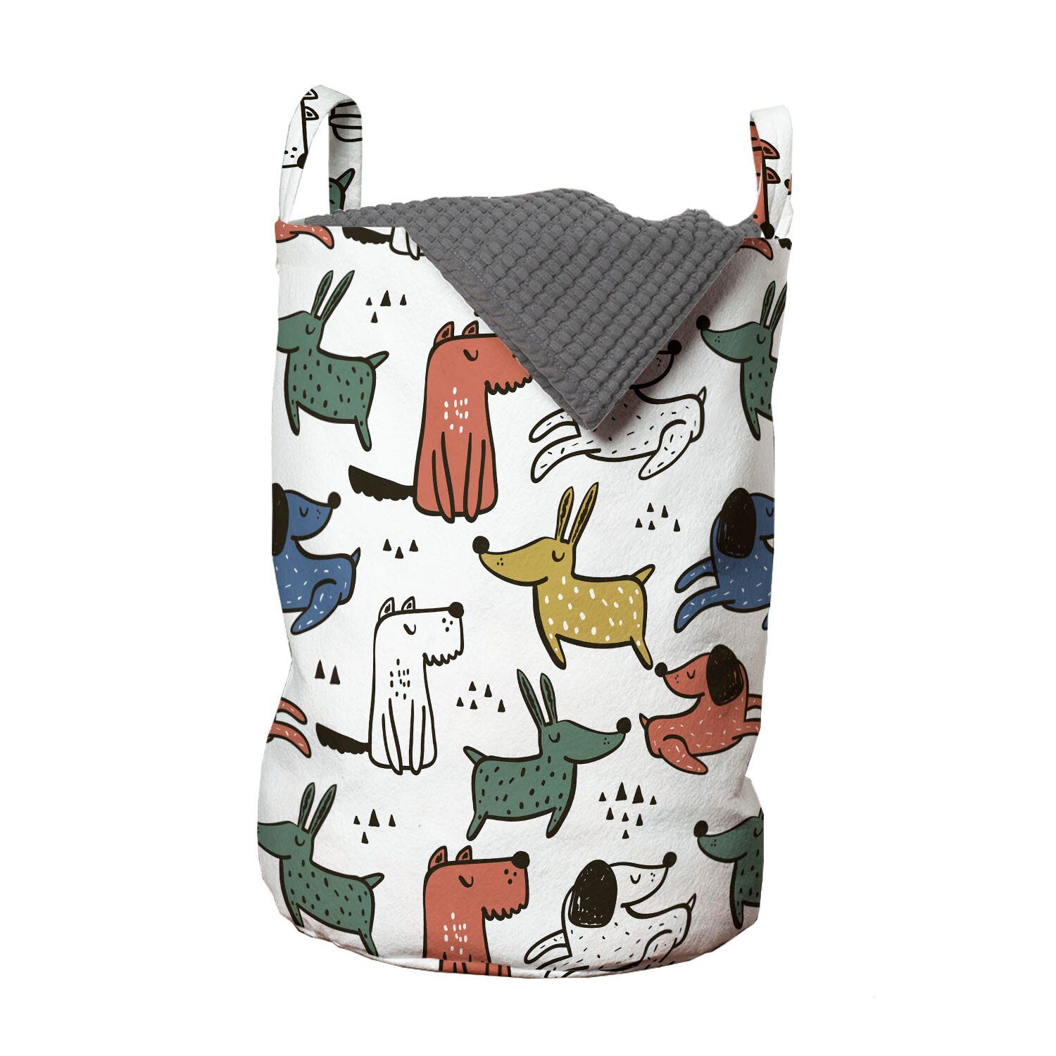Abakuhaus Wäschesäckchen Wäschekorb mit Griffen Kordelzugverschluss für Waschsalons, Hunde Pastell Lustige Welpen Kunst