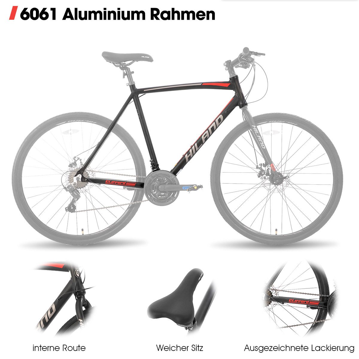 HILAND Rennrad 28 Zoll Rennrad 700C Trekkingrad Rennrad für Damen und Herren, Aluminiumrahmen mit 24 Gang-Schaltung, Scheibenbremse