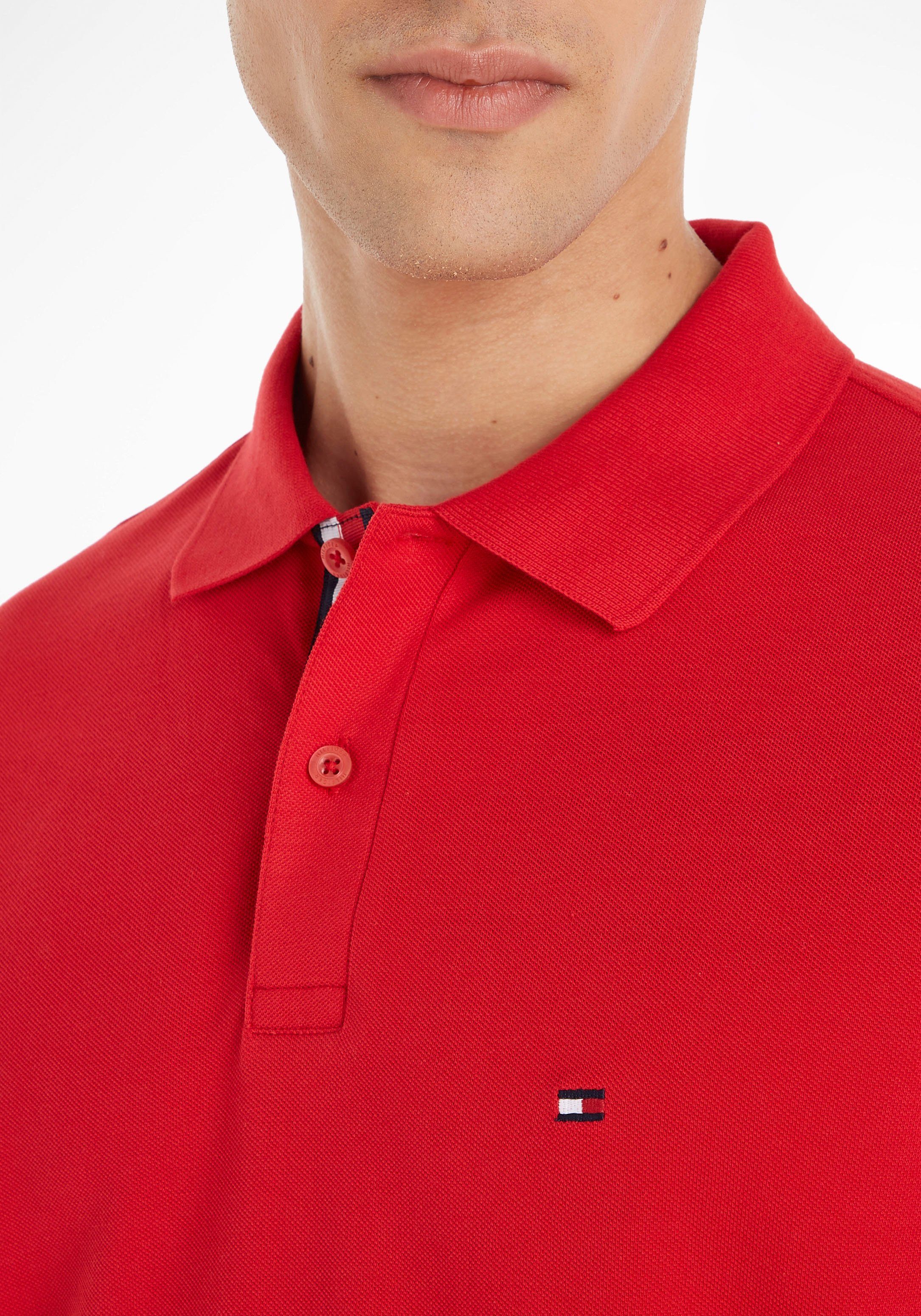 Poloshirt Logotape Hilfiger RWB Kragen POLO rot REGULAR TAPE mit am PLACKET Tommy