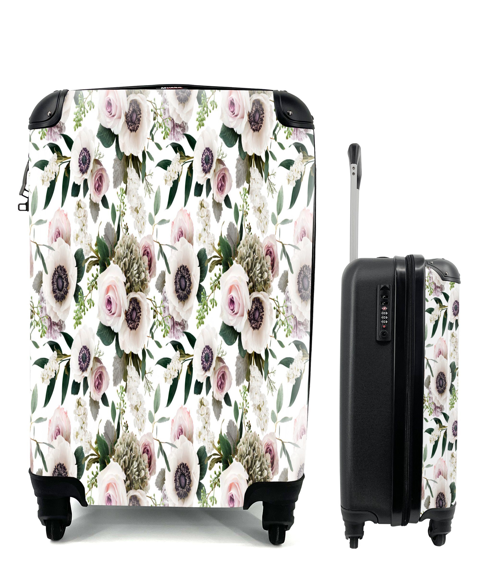 MuchoWow Handgepäckkoffer Blumen - Rosen - Muster, 4 Rollen, Reisetasche mit rollen, Handgepäck für Ferien, Trolley, Reisekoffer