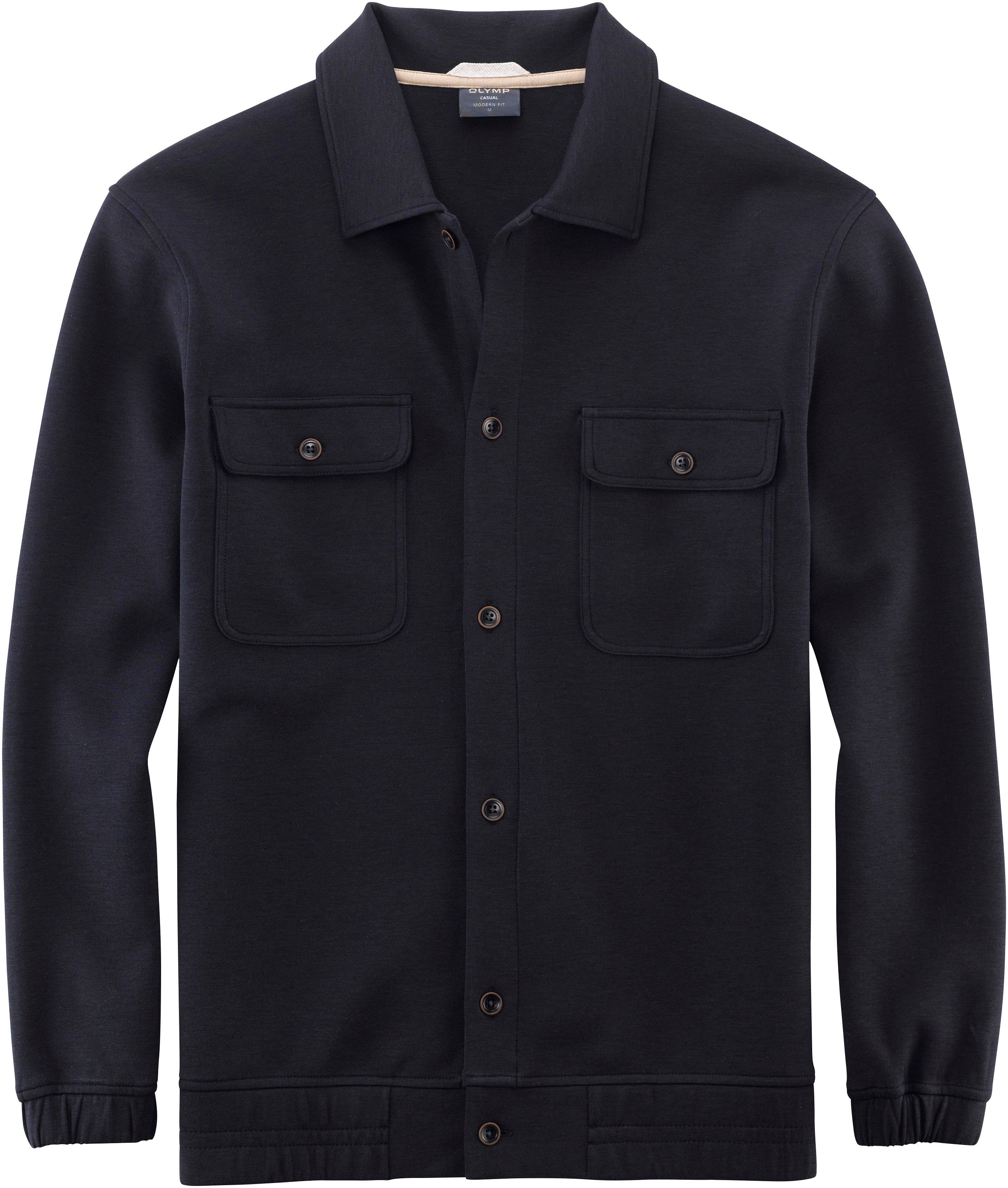 OLYMP Langarmhemd Modern Fit Overshirt mit Wollanteil