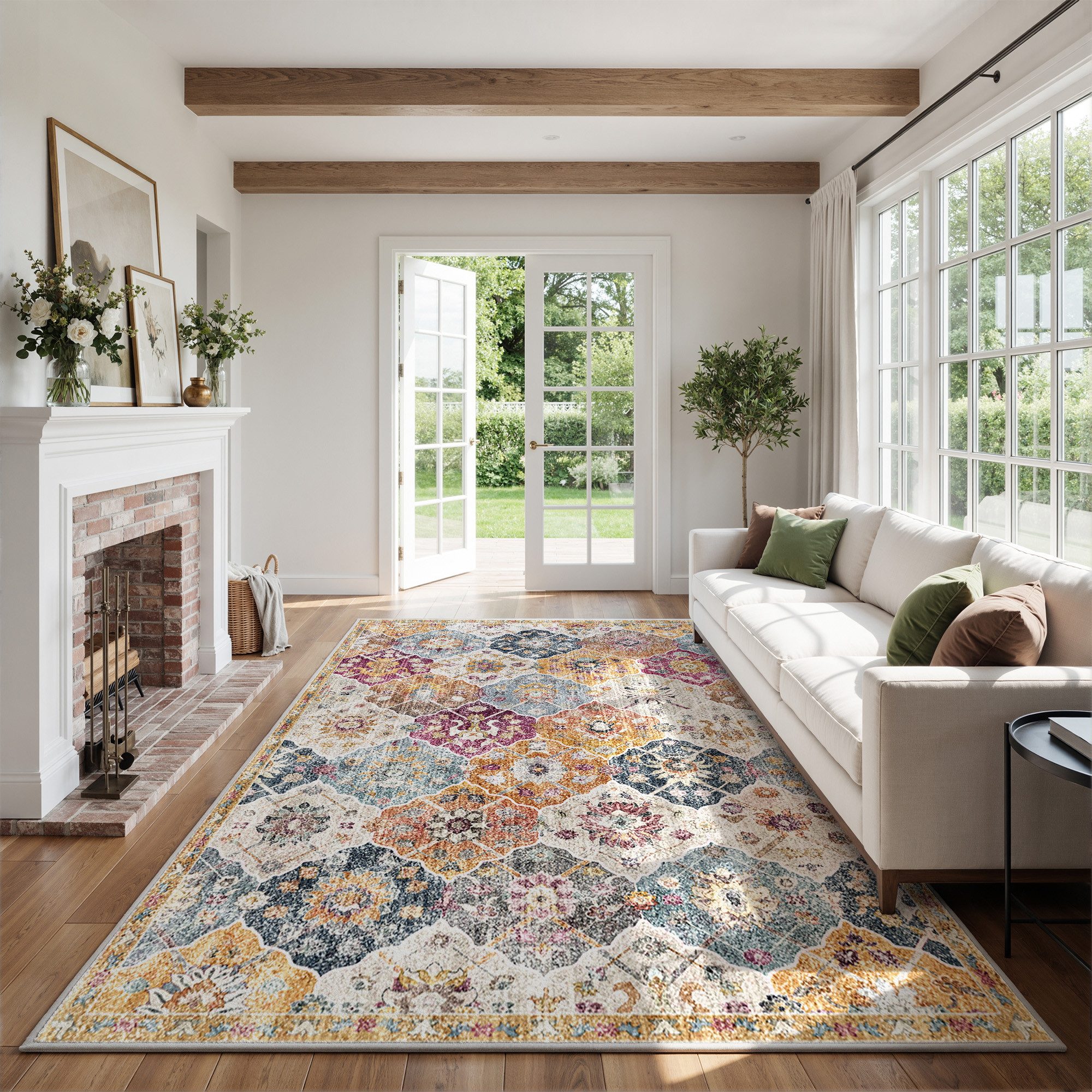 Klyvvo Teppich Vintage Kurzflor Teppich, weich & rutschfest, waschbar, Rechteckig, 140x200 cm – großer Wohnzimmerteppich, Schlafzimmerteppich