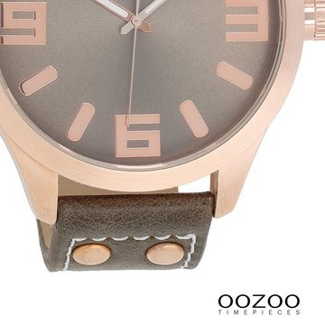 OOZOO Quarzuhr Oozoo Damen Armbanduhr Timepieces Analog, Damenuhr rund, extra groß (ca. 51mm) Lederarmband, Fashion-Style