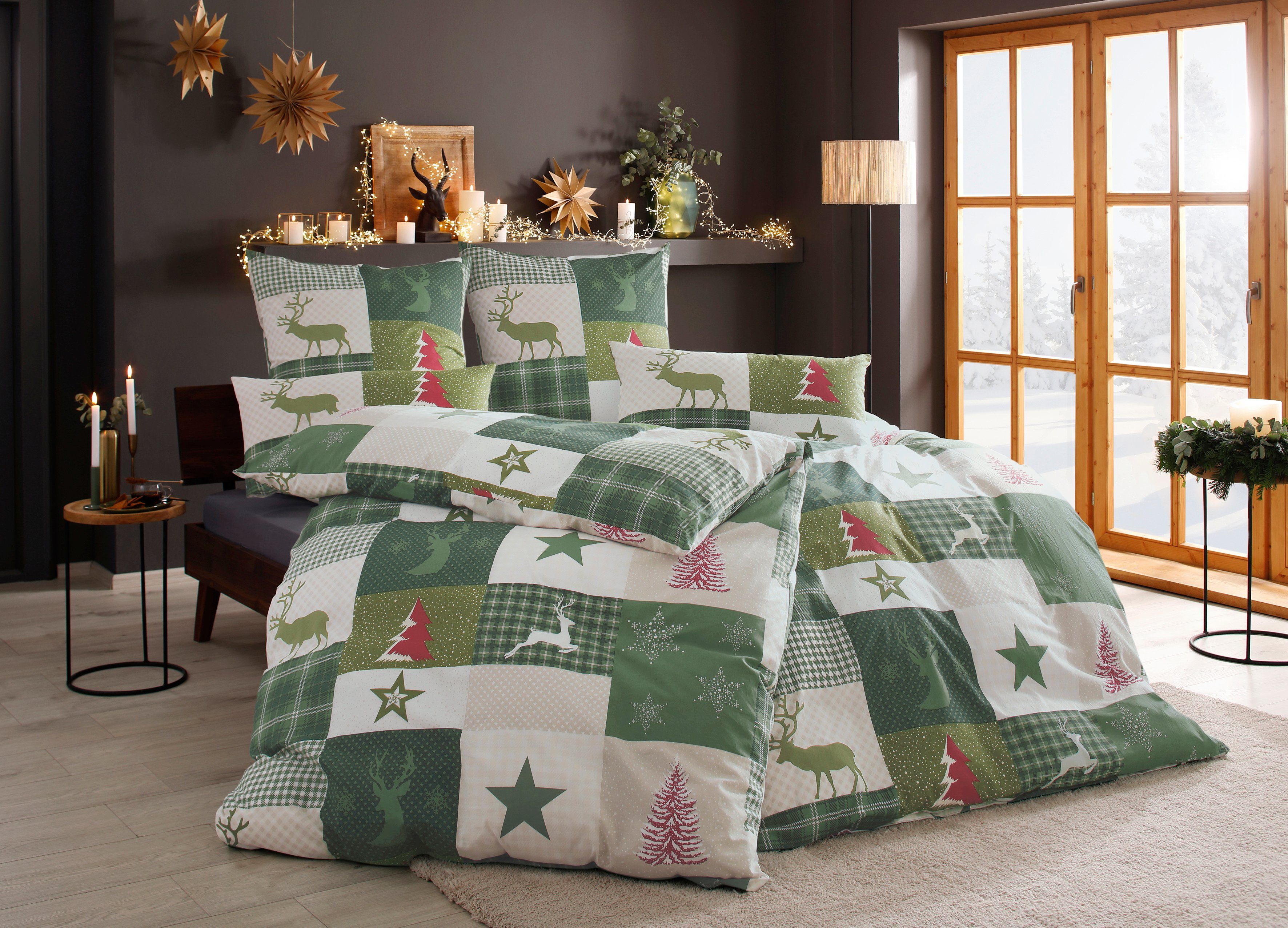 OTTO home Bettwäsche Nicholas, Linon, 2 teilig, Weihnachtsbettwäsche, Winter, in 3 Qualitäten verfügbar