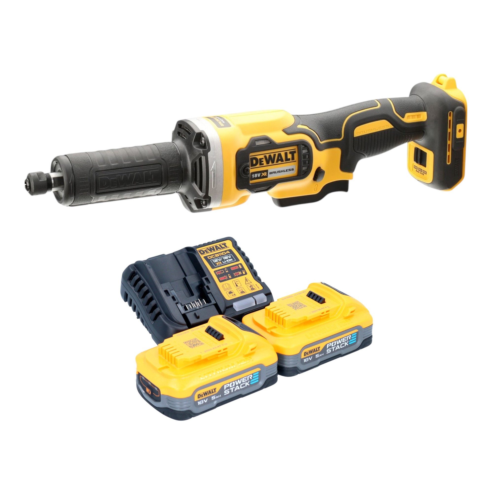 DeWalt Akku-Geradschleifer DCG 426 H2 18 V Brushless + 2x Powerstack Akku 5,0 Ah + Ladegerät