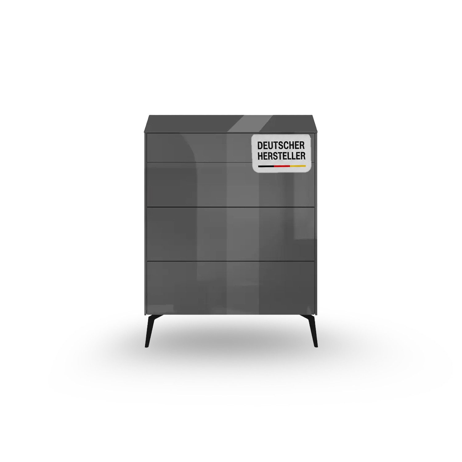 Storado Kommode Colors 82×89–102×42cm, Kommode mit 3 Schubladen, Farbe wählbar, Grifflose Optik mit Push-to-open, Glasfronten und Metallfüßen