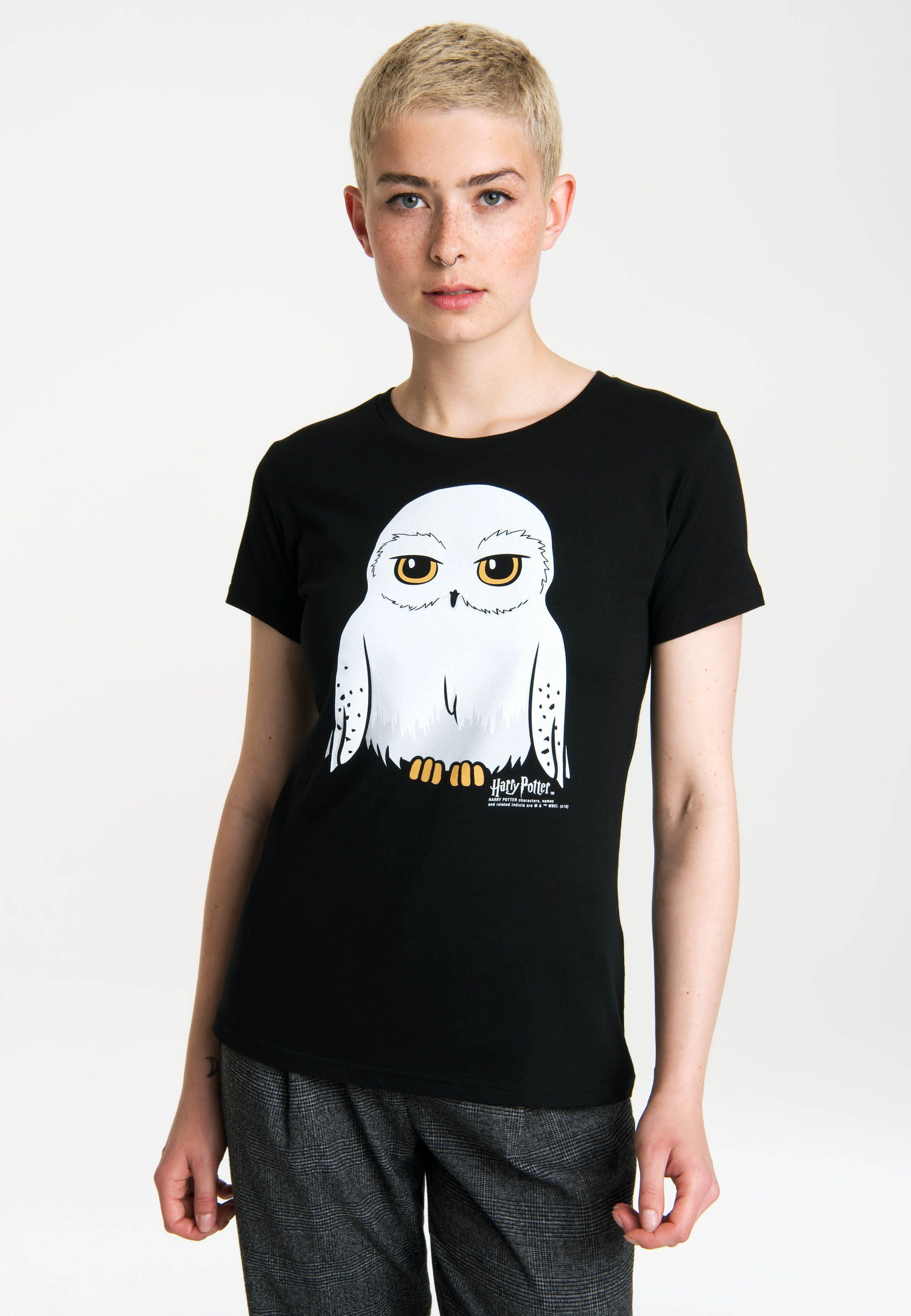 Harry Potter Hedwig-Print T-Shirt niedlichem LOGOSHIRT mit Hedwig -