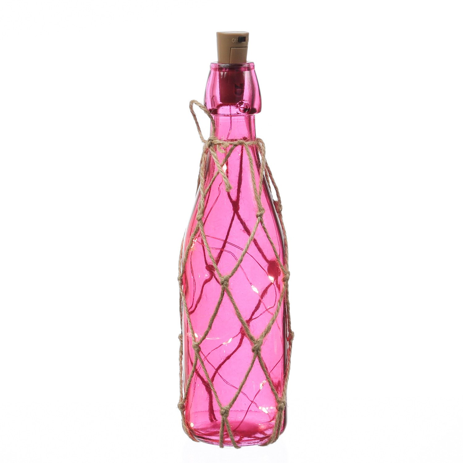MARELIDA LED Dekolicht LED Dekoflasche mit Lichterkette Juteseil Leuchtflasche H: 28cm pink, LED Classic, warmweiß (2100K bis 3000K)