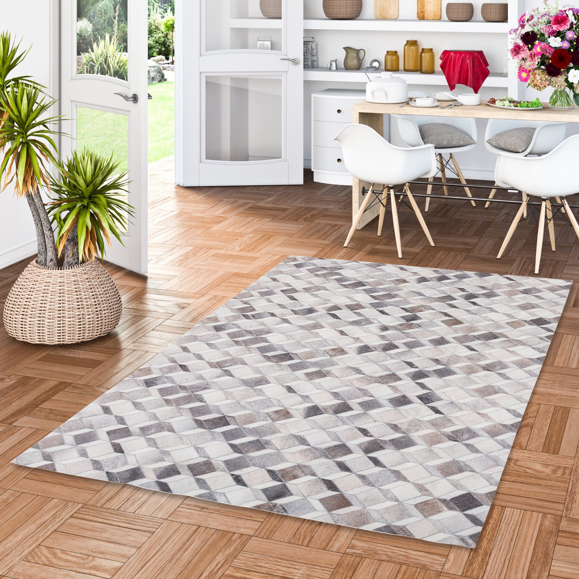 Pergamon Designteppich Kunstfaser Patchwork Tierfell 3D Optik, Rechteckig, Höhe: 7 mm