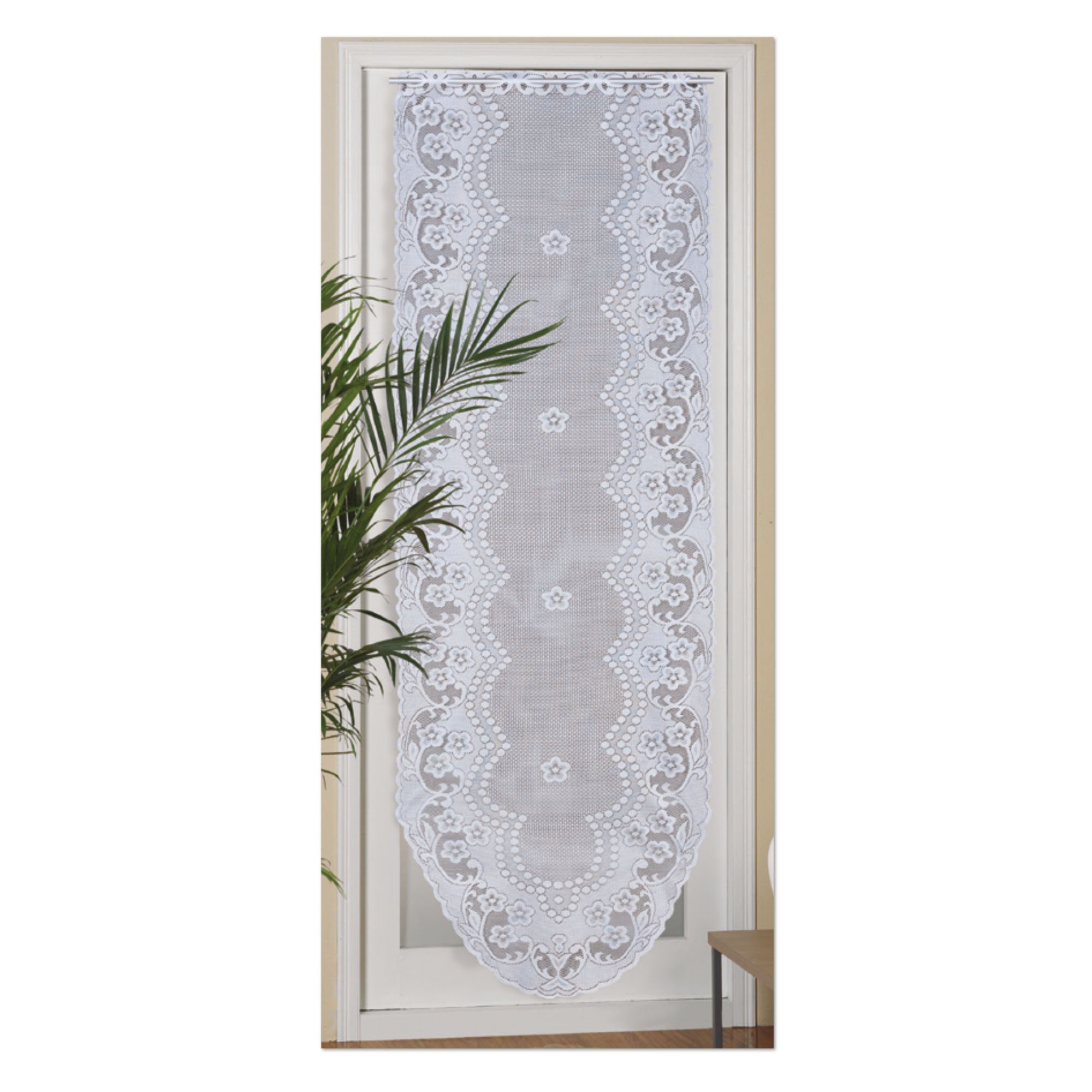 Arsvita Panneaux Blumen Mona mit Stickerei, Schlaufen, transparent, Türpanneaux 180x60cm Stangendurchzug, Voile Kurzgardine Bistrogardine