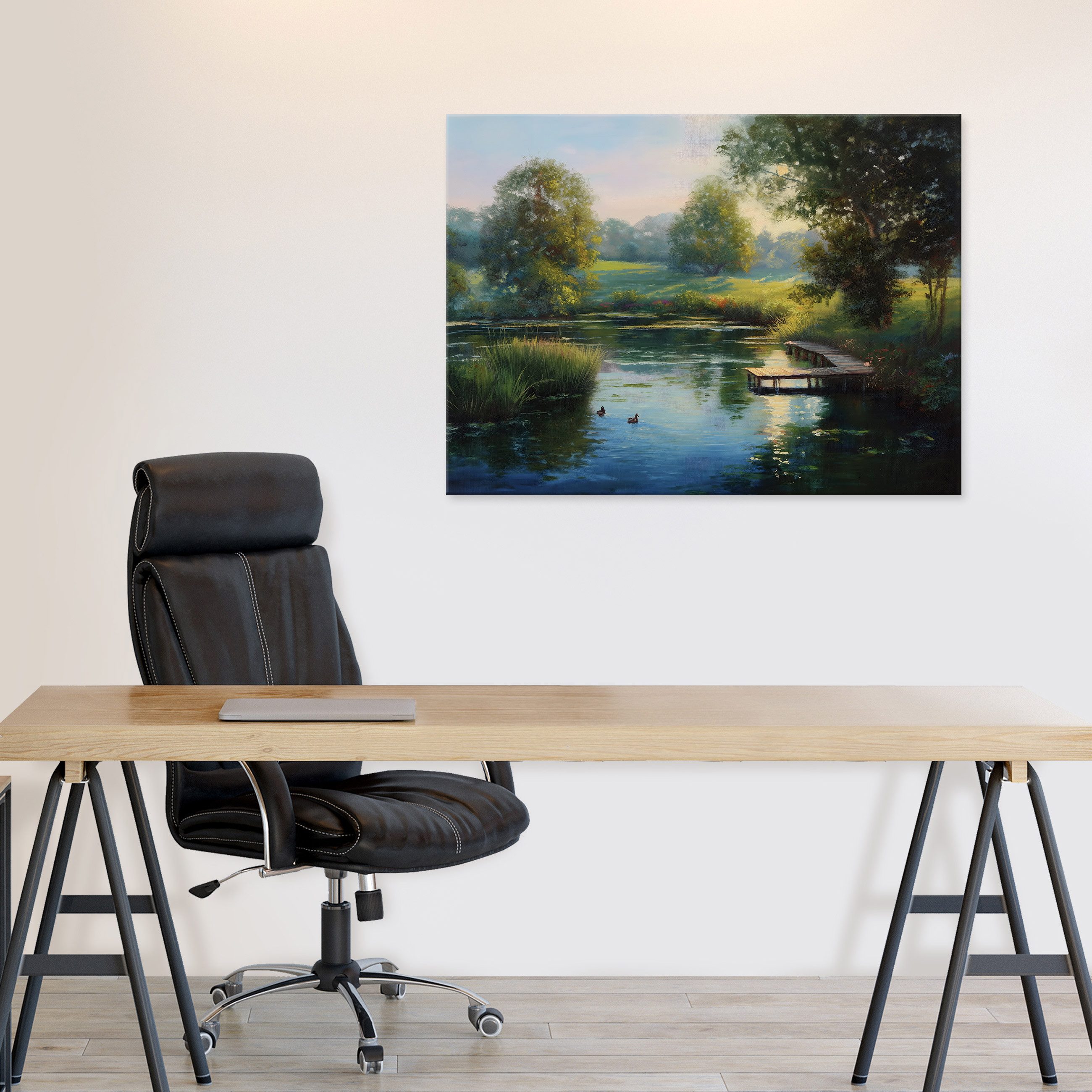 Wallarena Leinwandbild See Wald - Grün - Modern - Wohnzimmer, See, 40x30x2cm