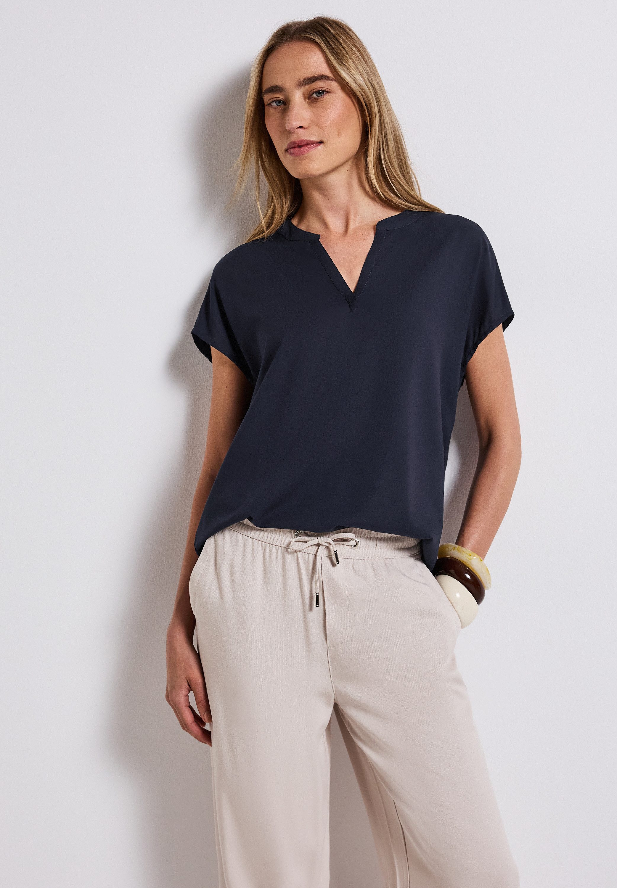 STREET ONE Kurzarmbluse Split Neck günstig online kaufen