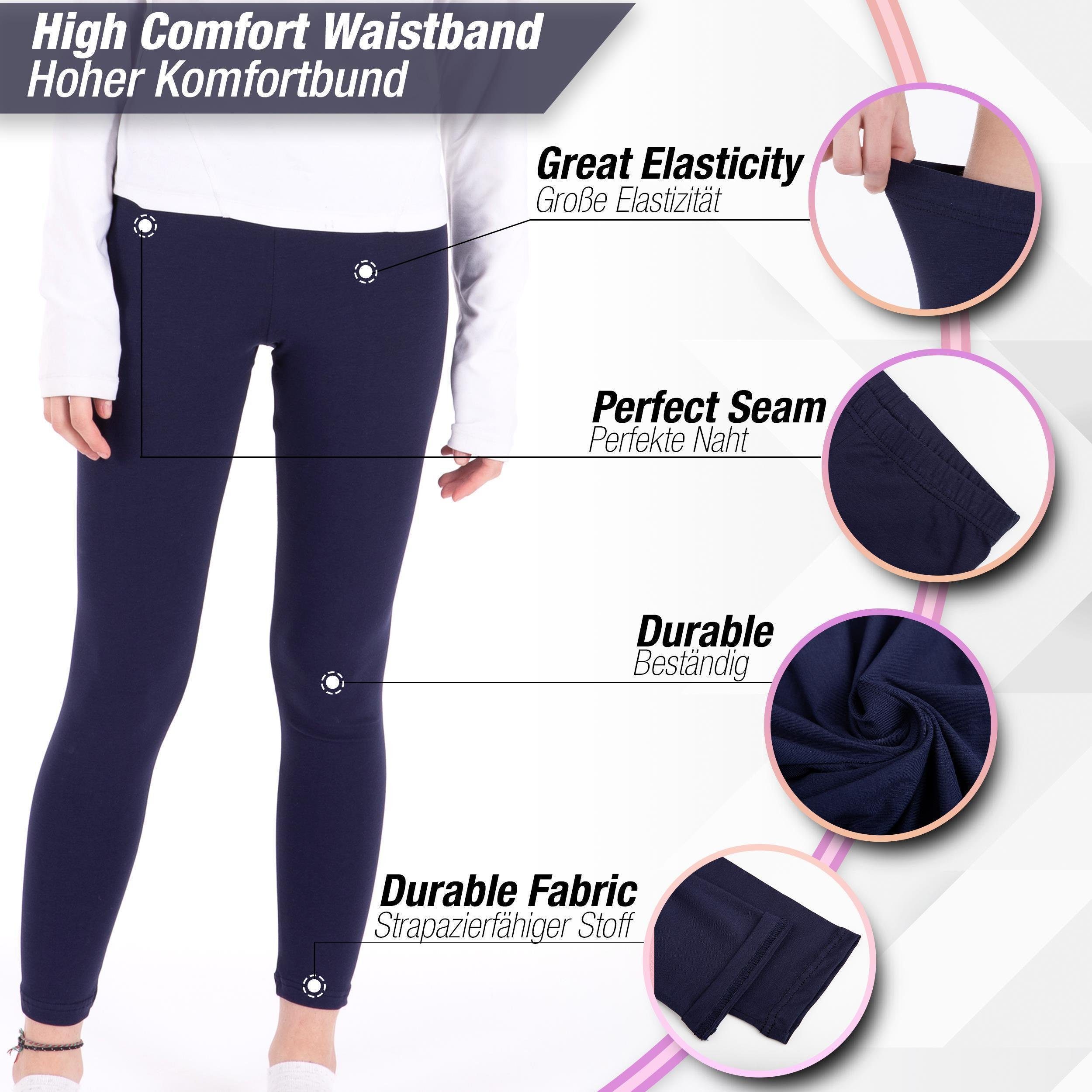 Leggings Leggings blickdicht Dunkelblau LOREZA Freizeithose elastischer Set Mädchen elastisc Bund lang Baumwolle 3 (3-tlg)